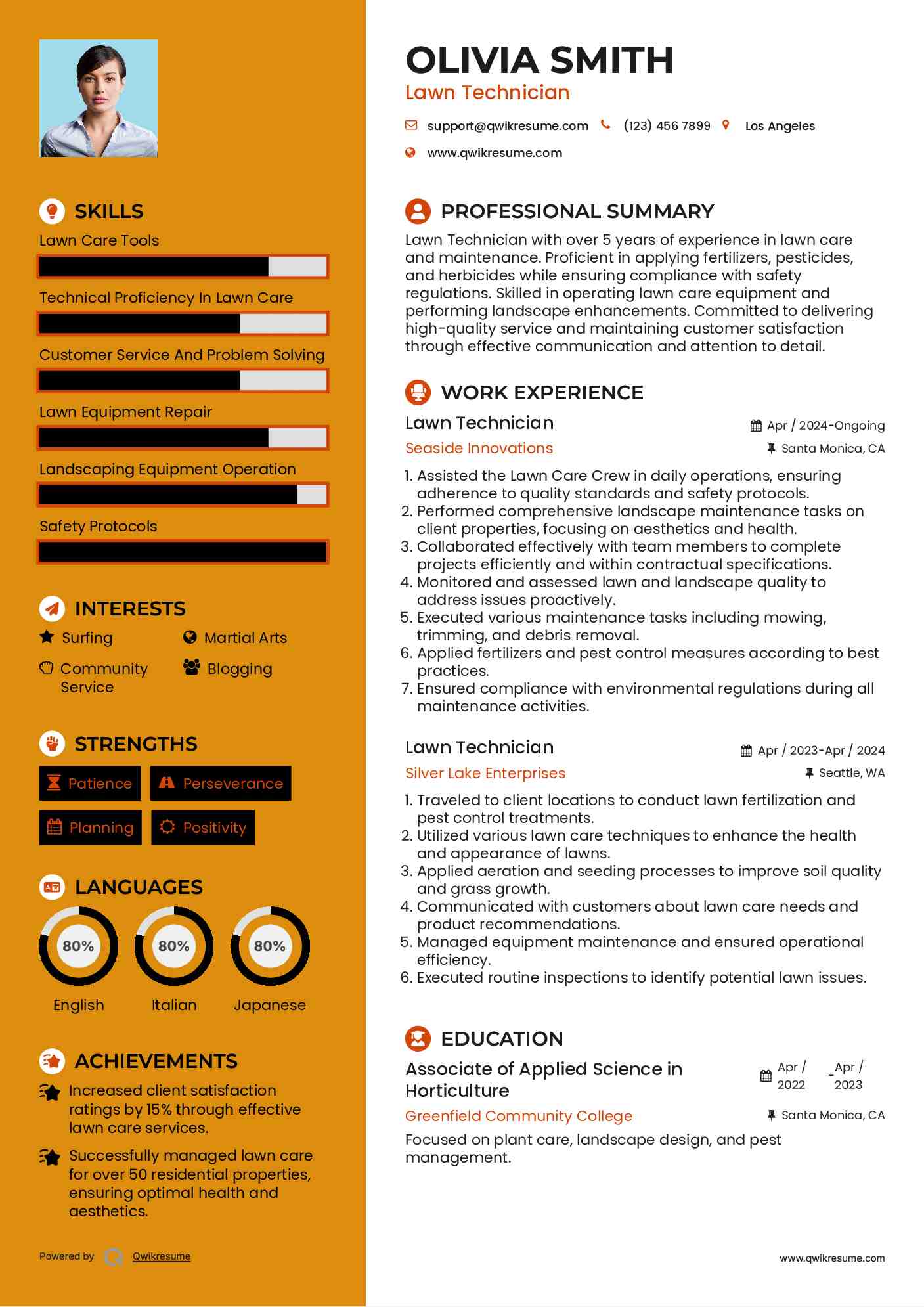 Lawn Technician Resume Template