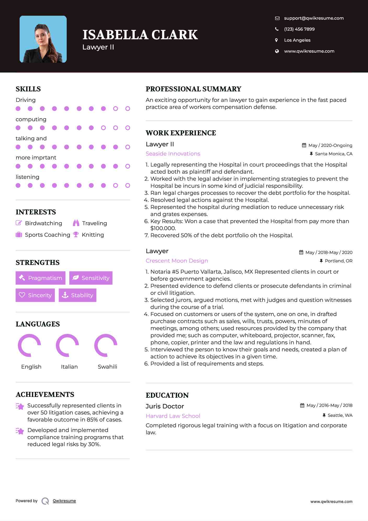 Lawyer II Resume Example