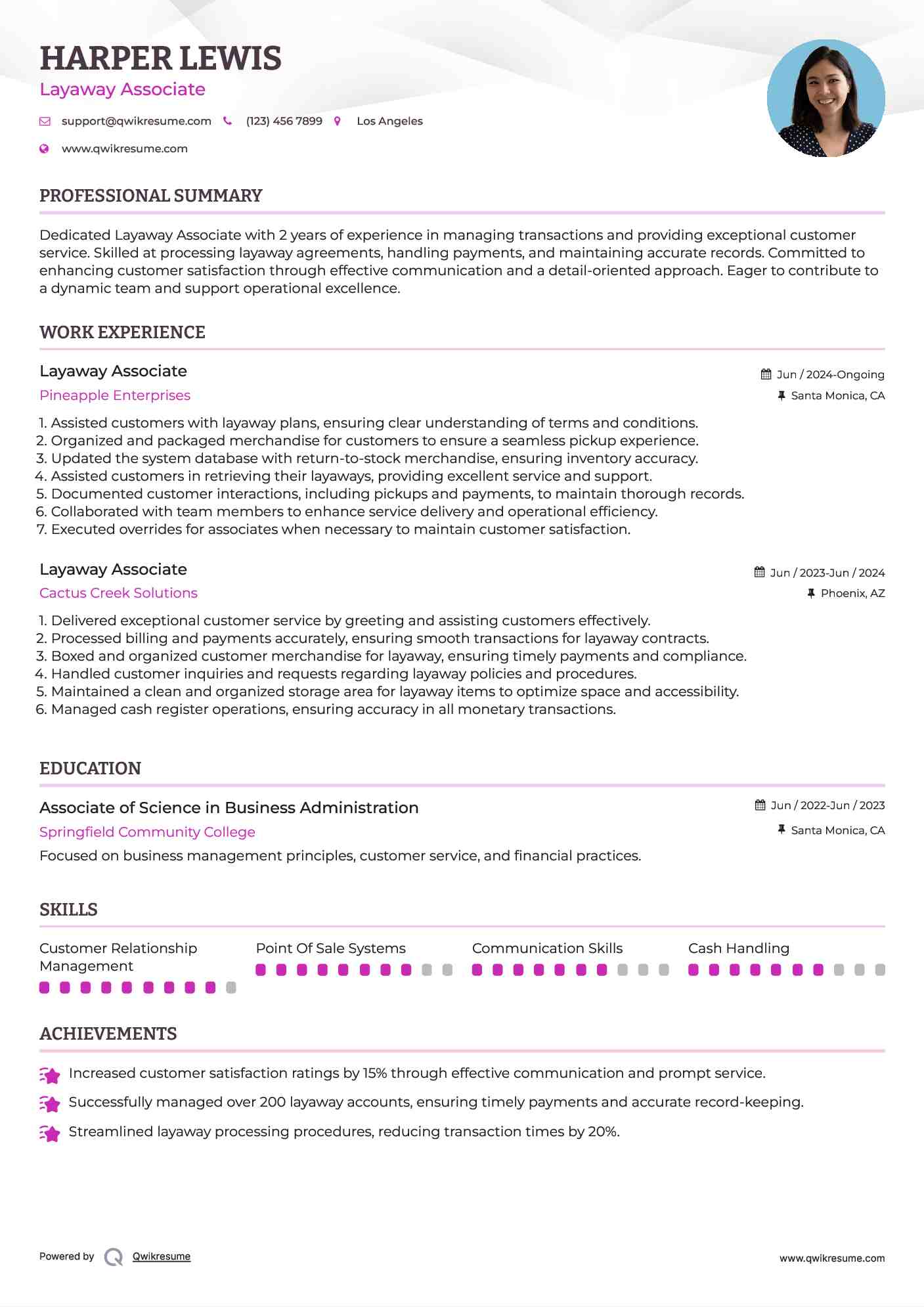 Layaway Associate Resume Template