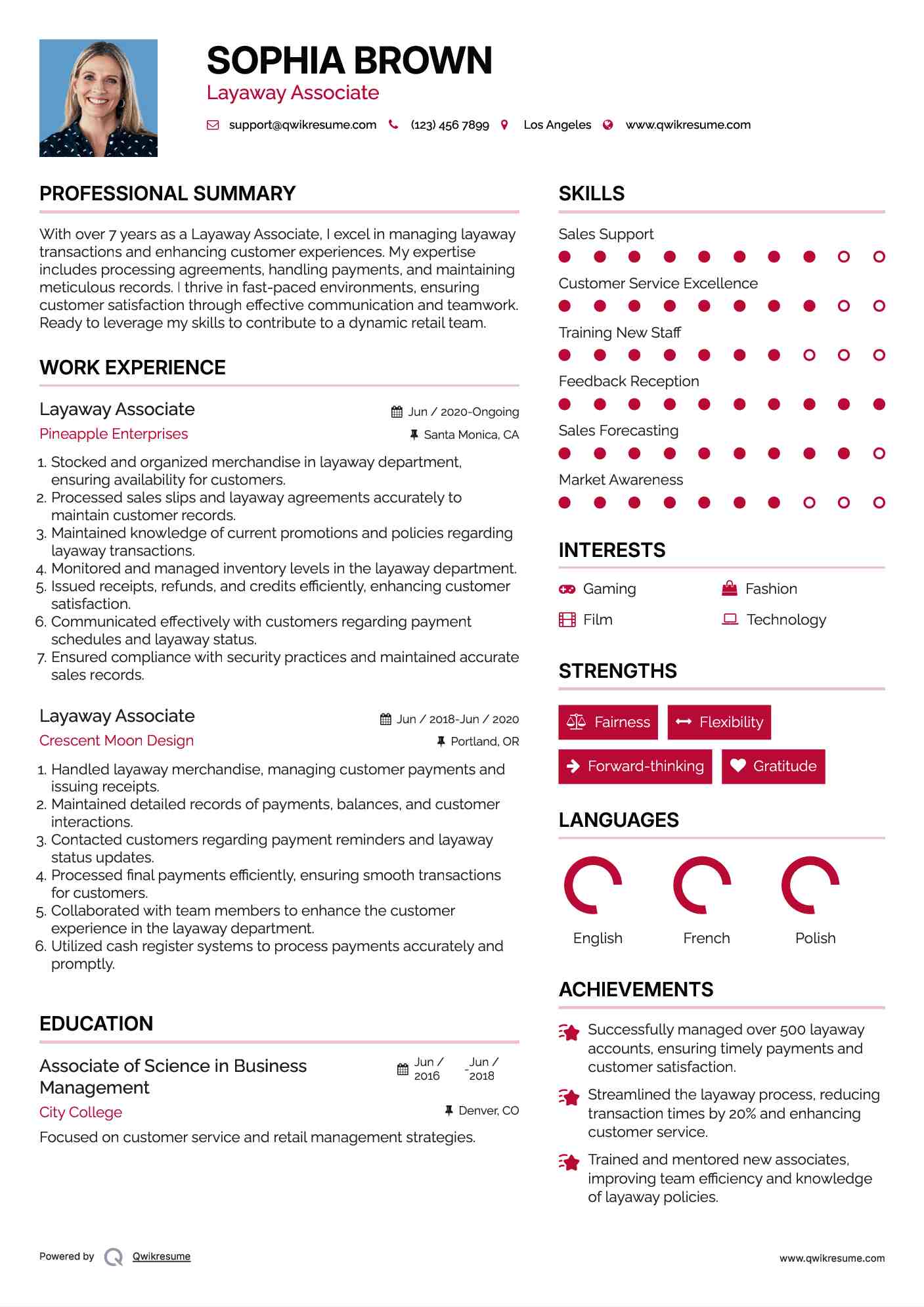 Layaway Associate Resume Example