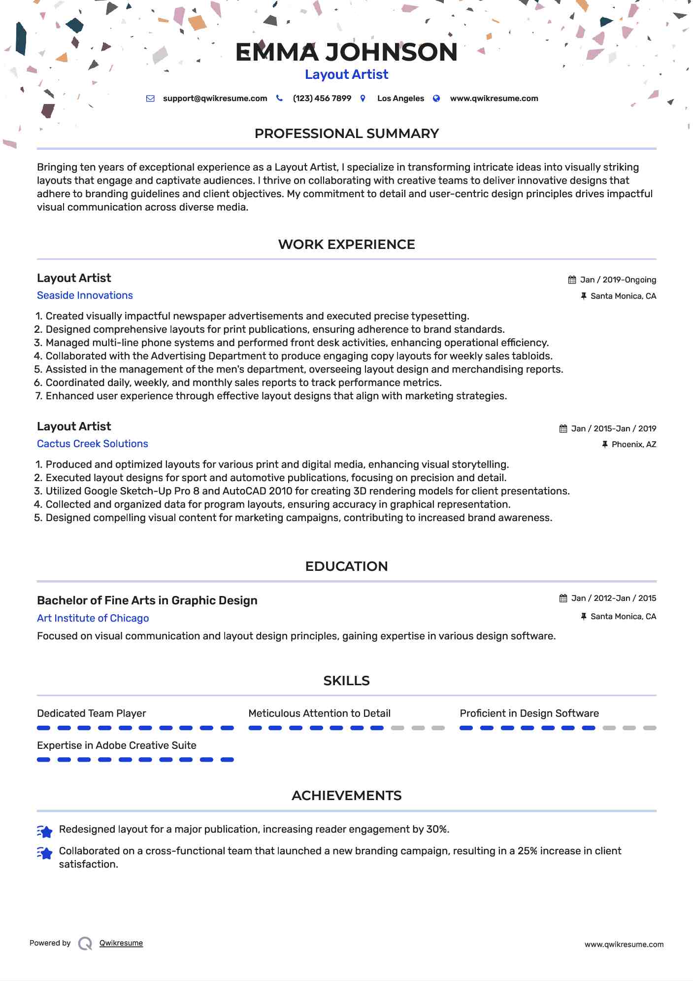 Layout Artist Resume Format