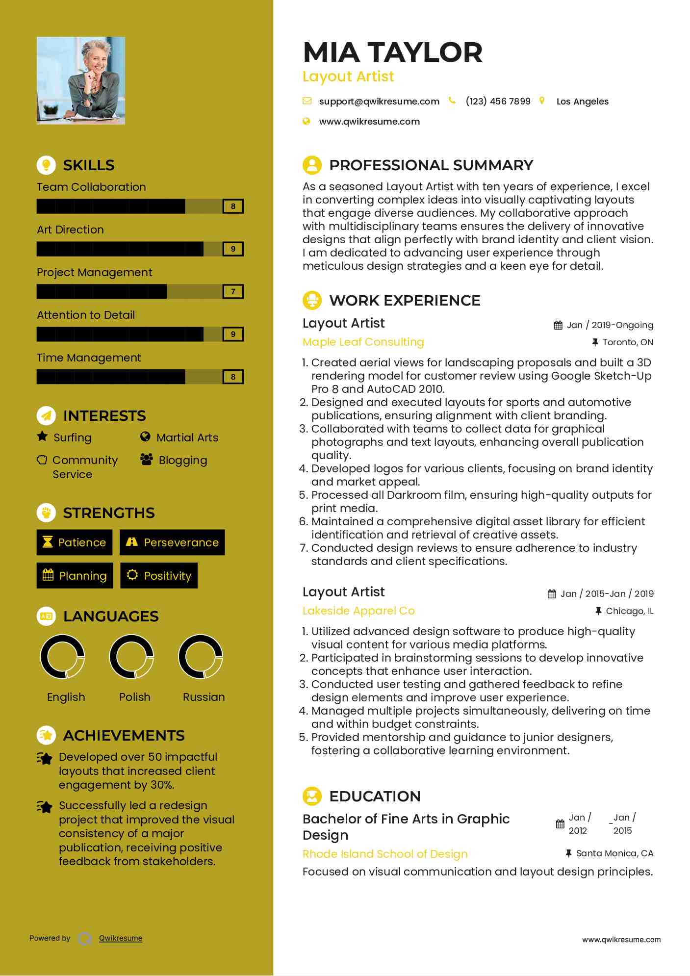 Layout Artist Resume Model