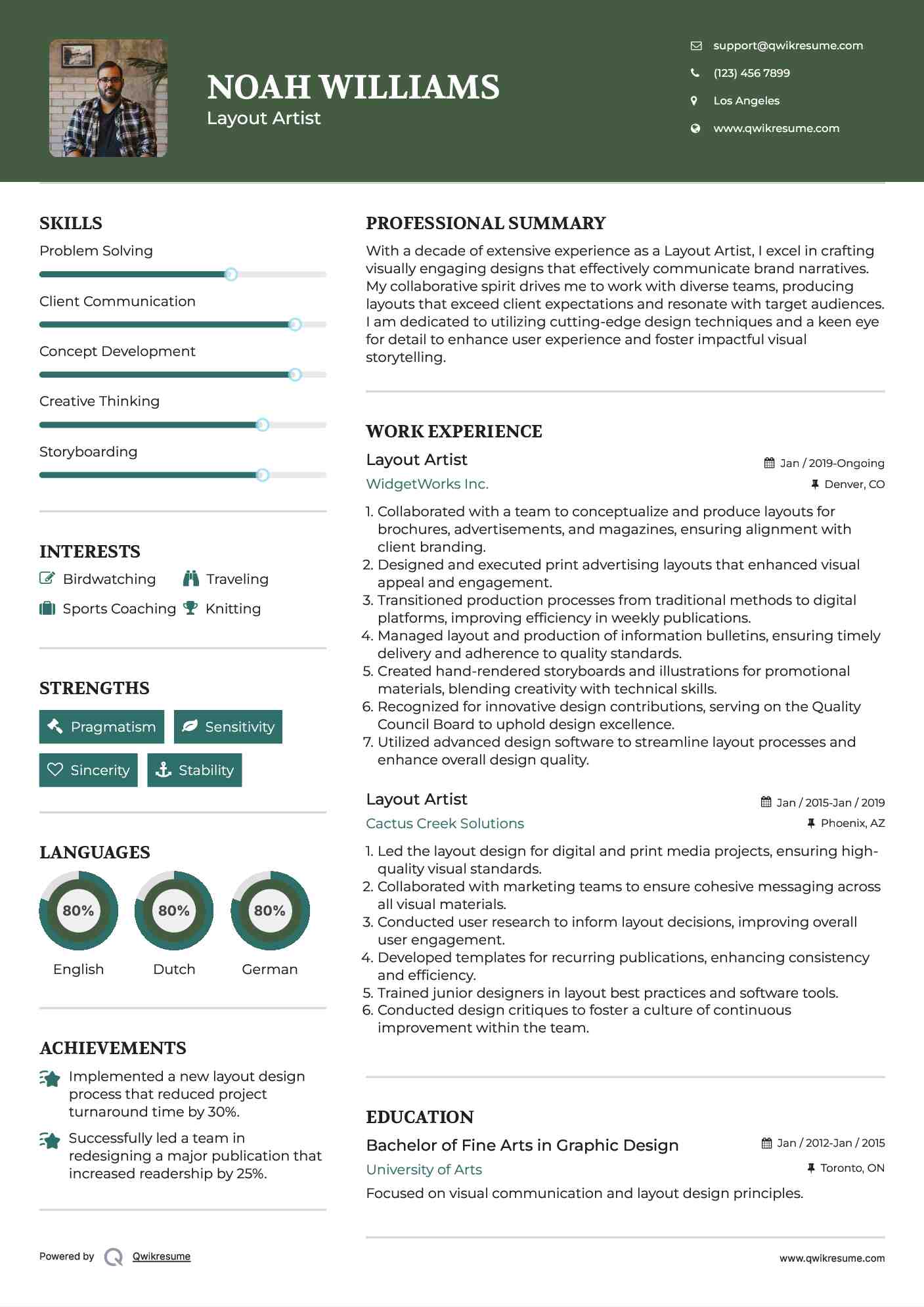 Layout Artist Resume Model