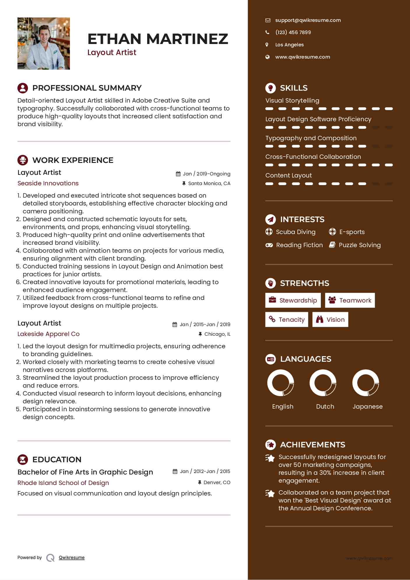 Layout Artist Resume Model