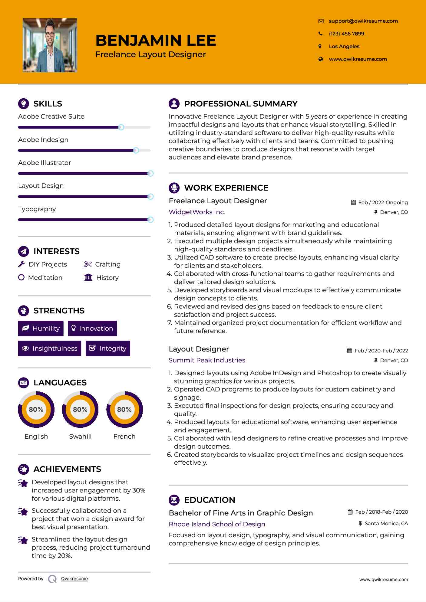 Freelance Layout Designer Resume Format