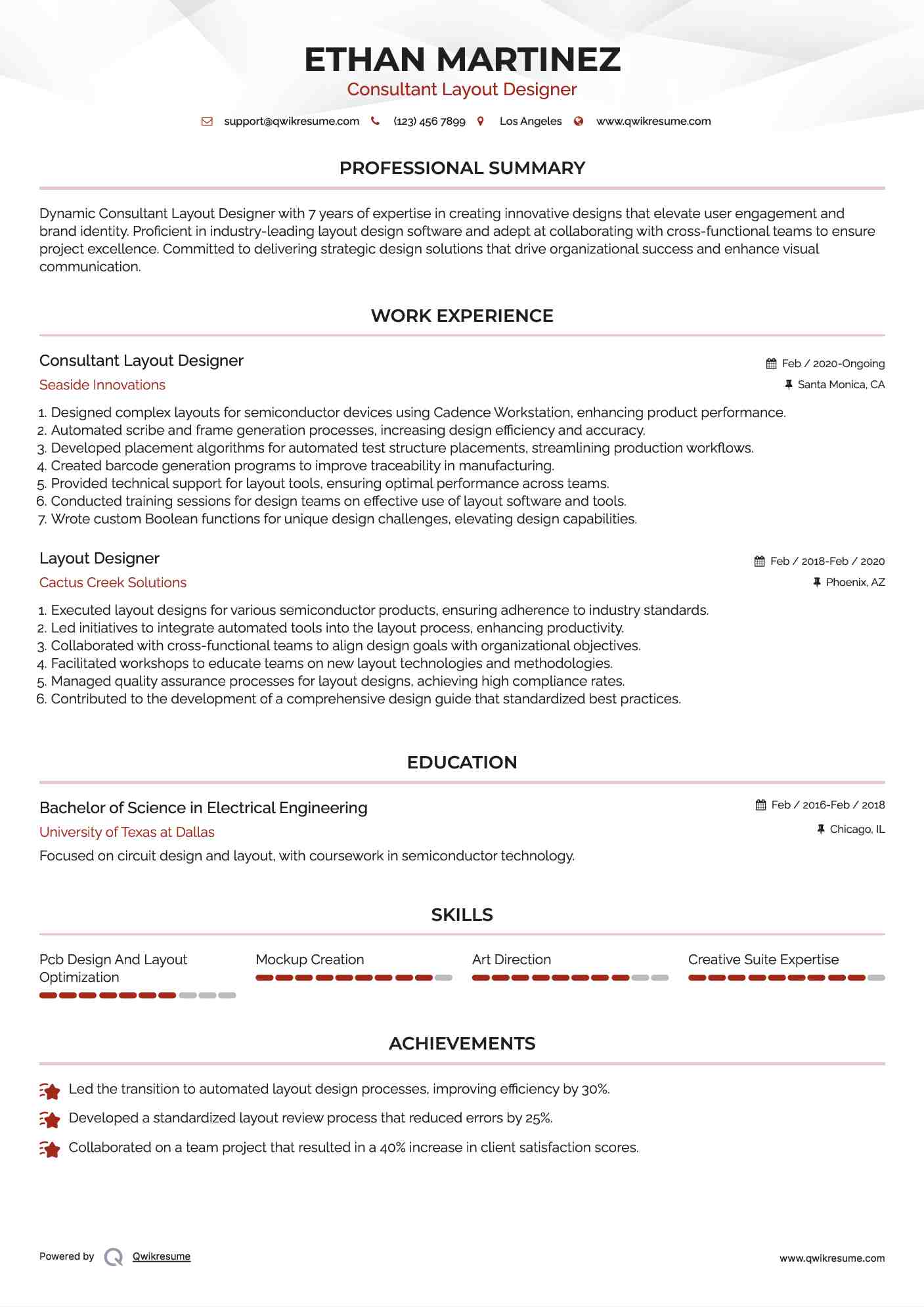 Consultant Layout Designer Resume Sample