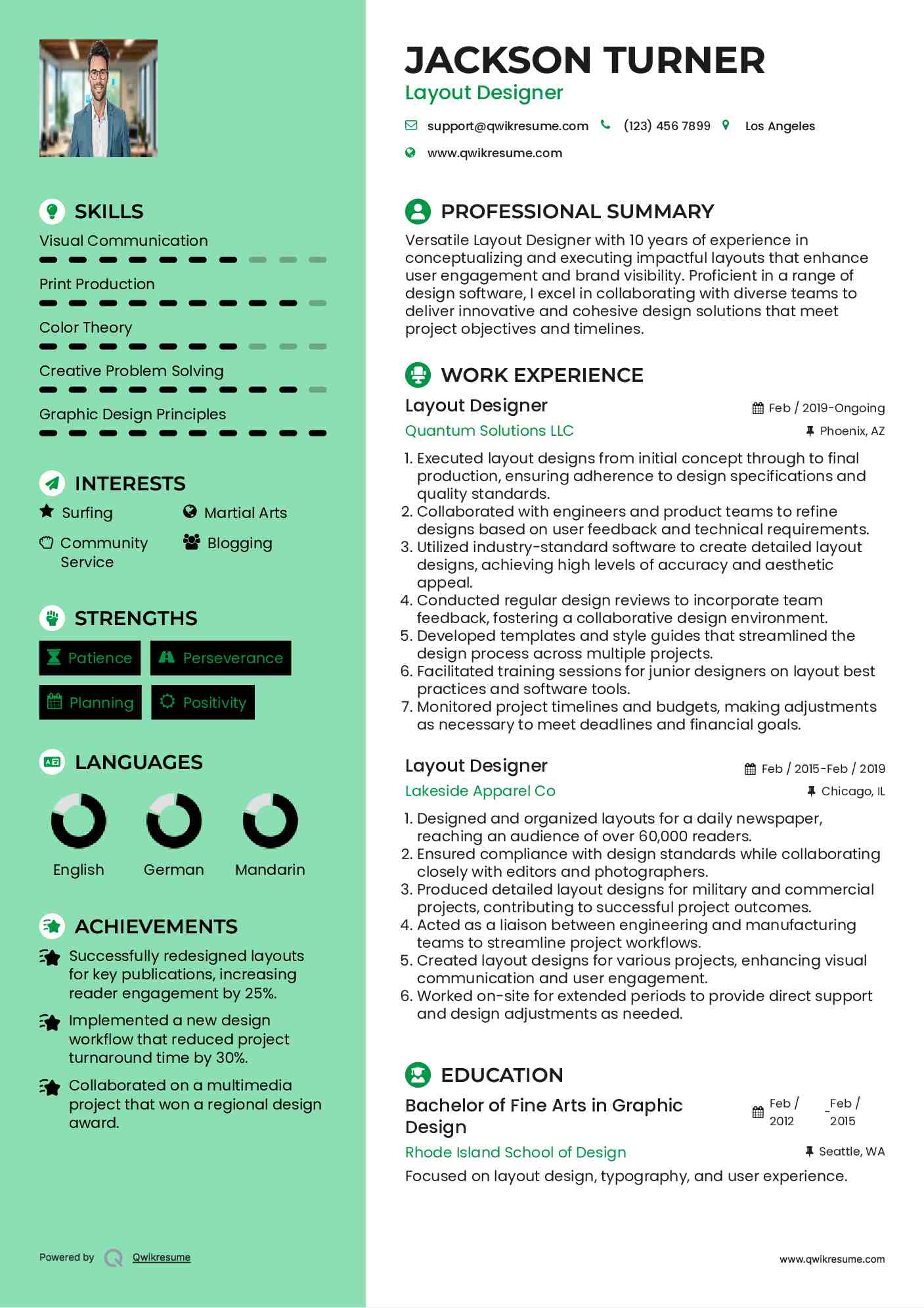 Layout Designer Resume Example