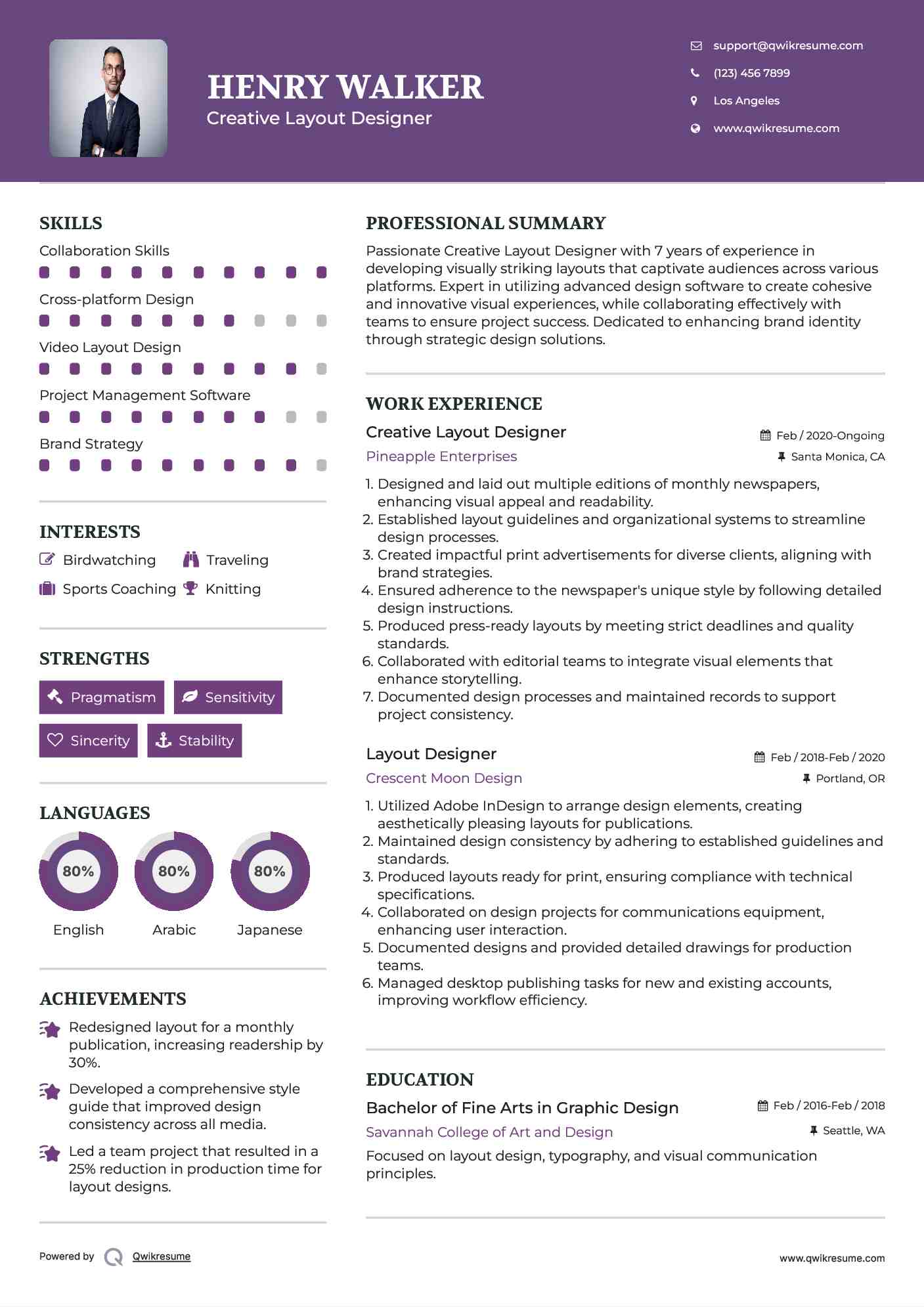 Creative Layout Designer Resume Sample