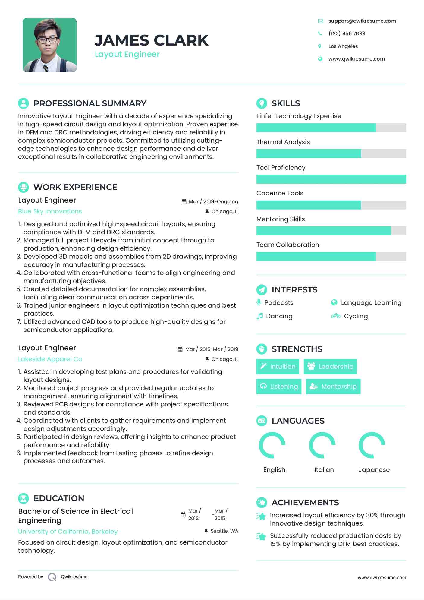 Layout Engineer Resume Format