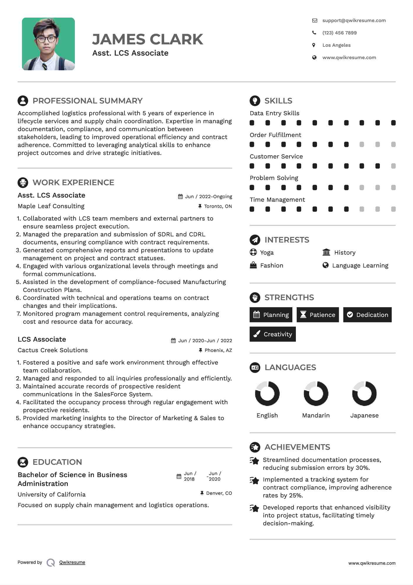 Asst. LCS Associate Resume Model