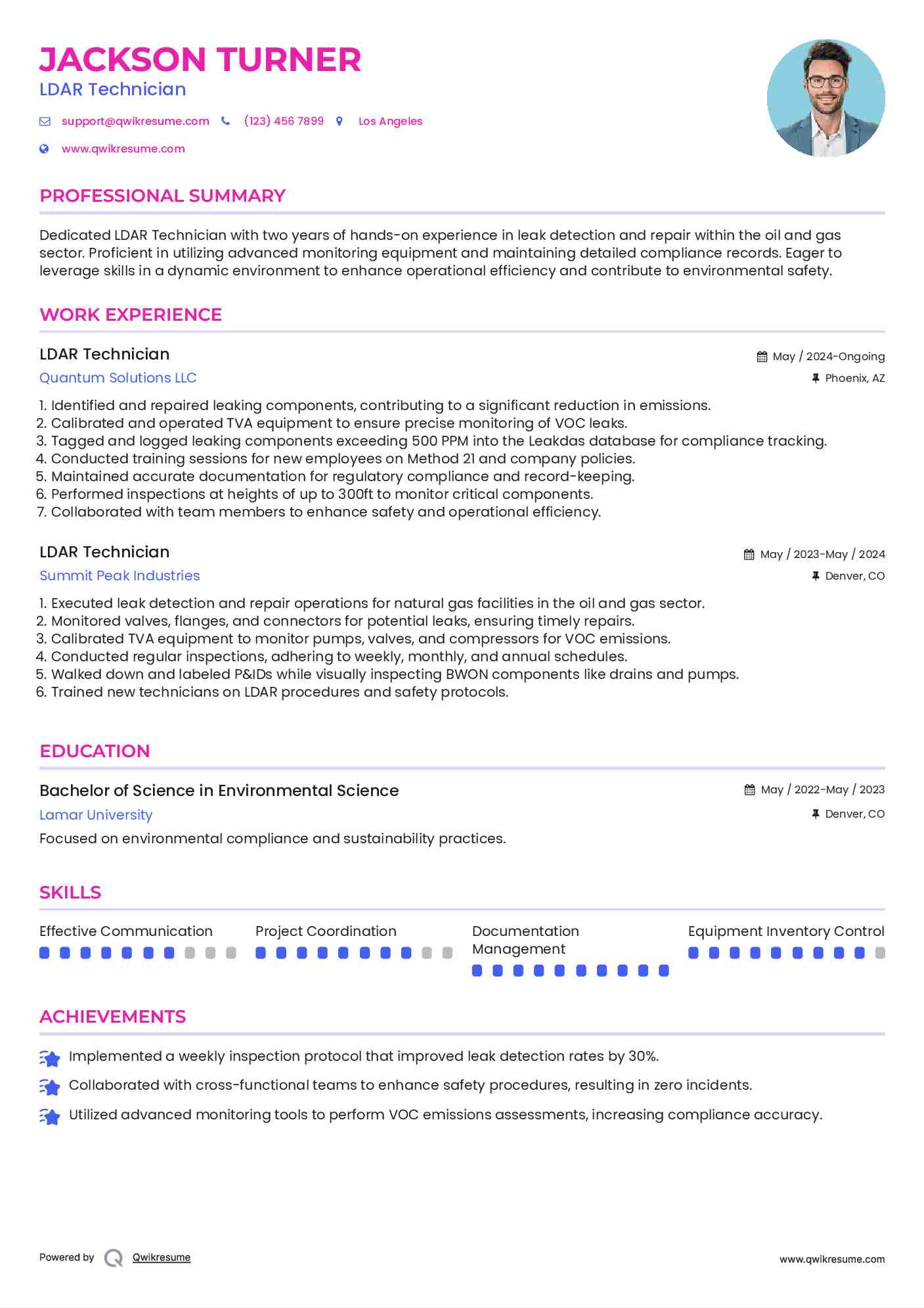 LDAR Technician Resume Example