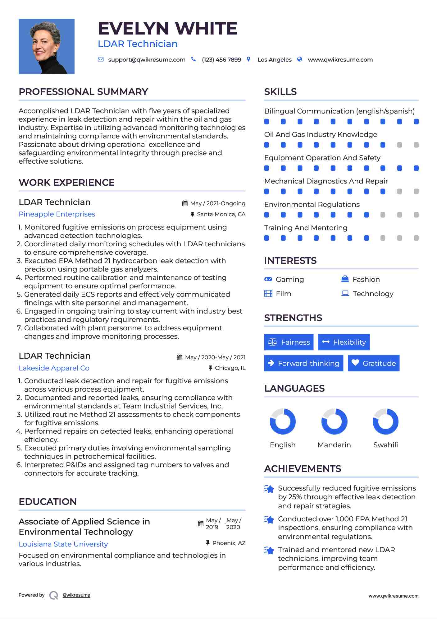 LDAR Technician Resume Example