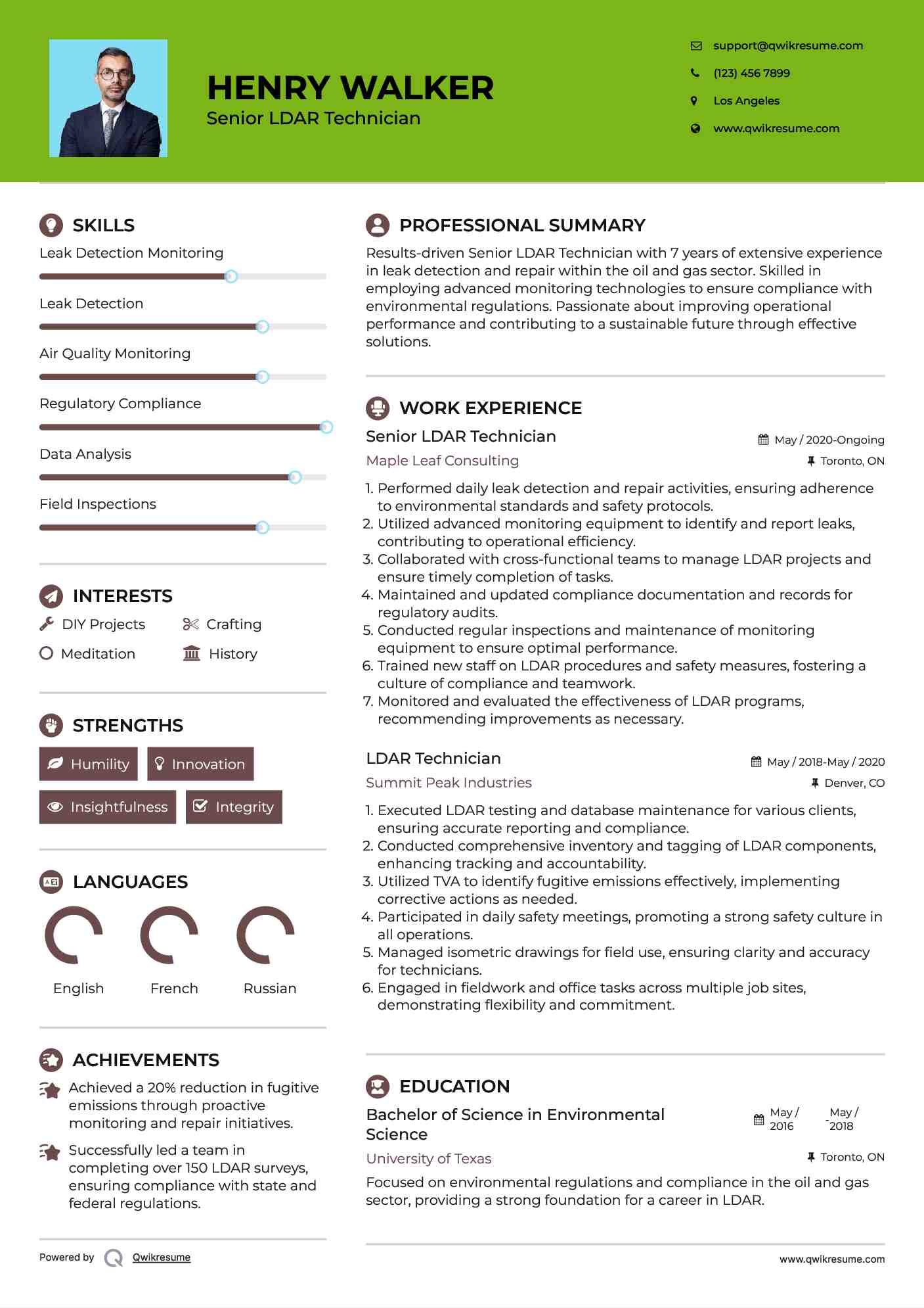 Senior LDAR Technician Resume Sample