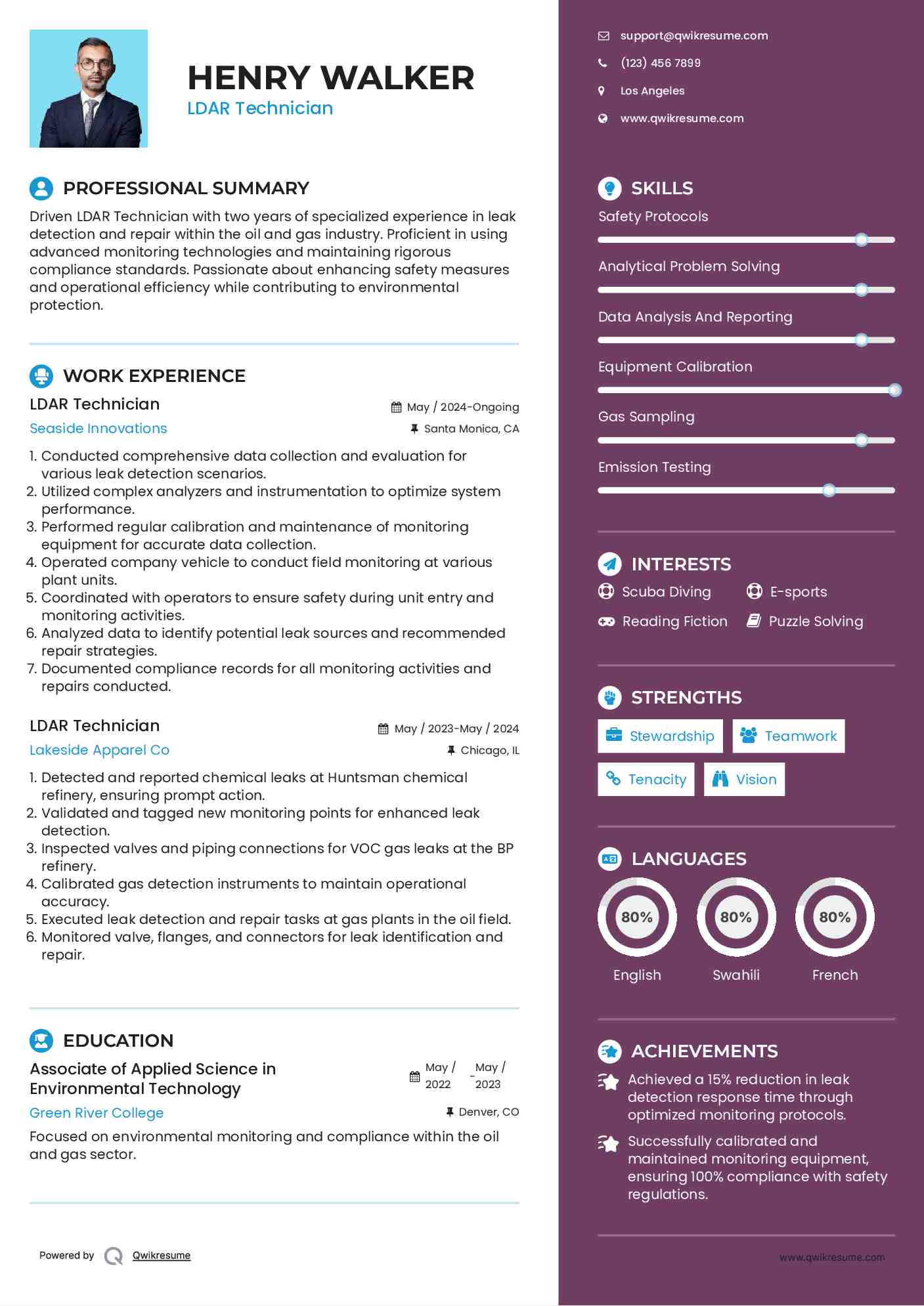 LDAR Technician Resume Example