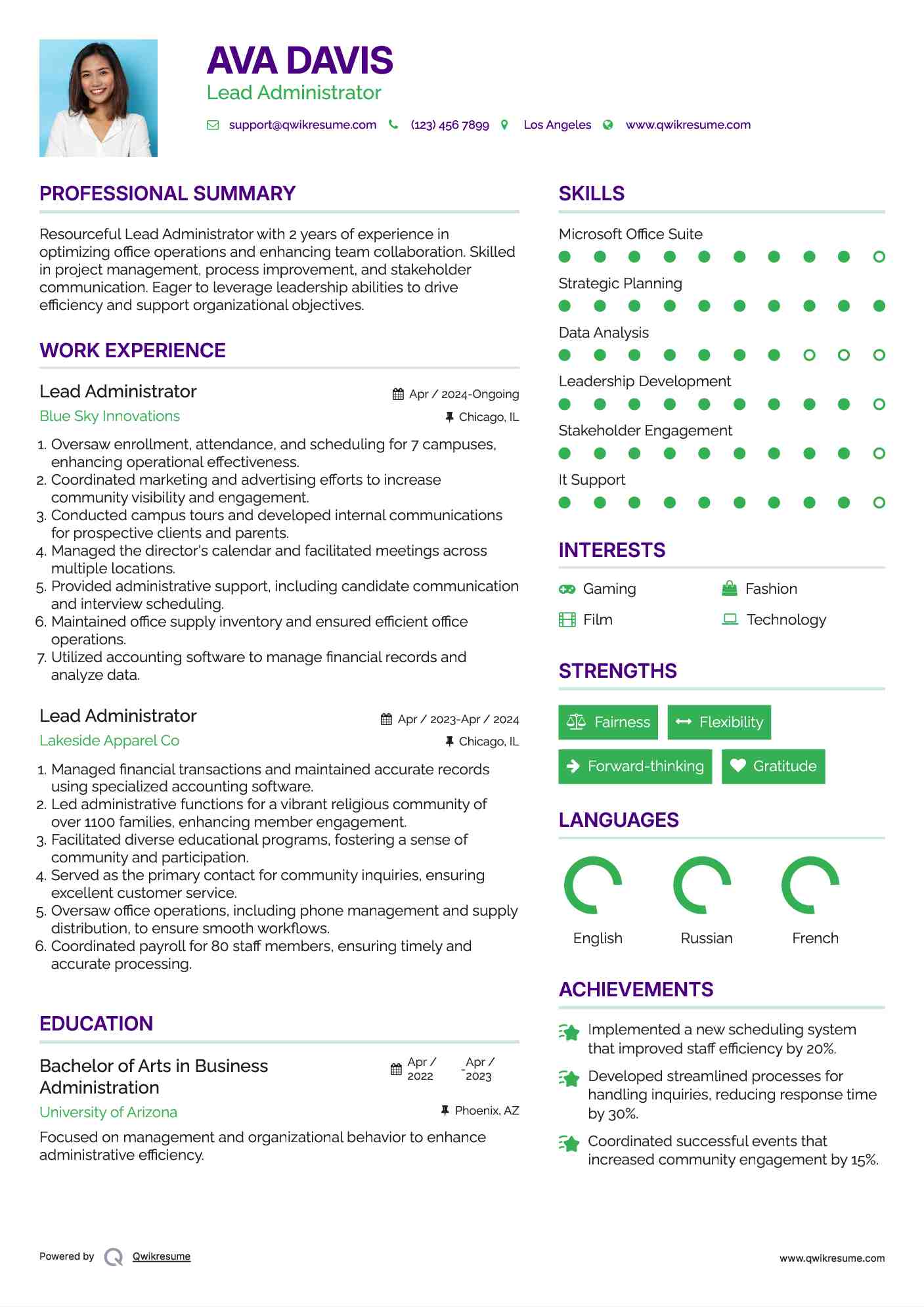 Lead Administrator Resume Format