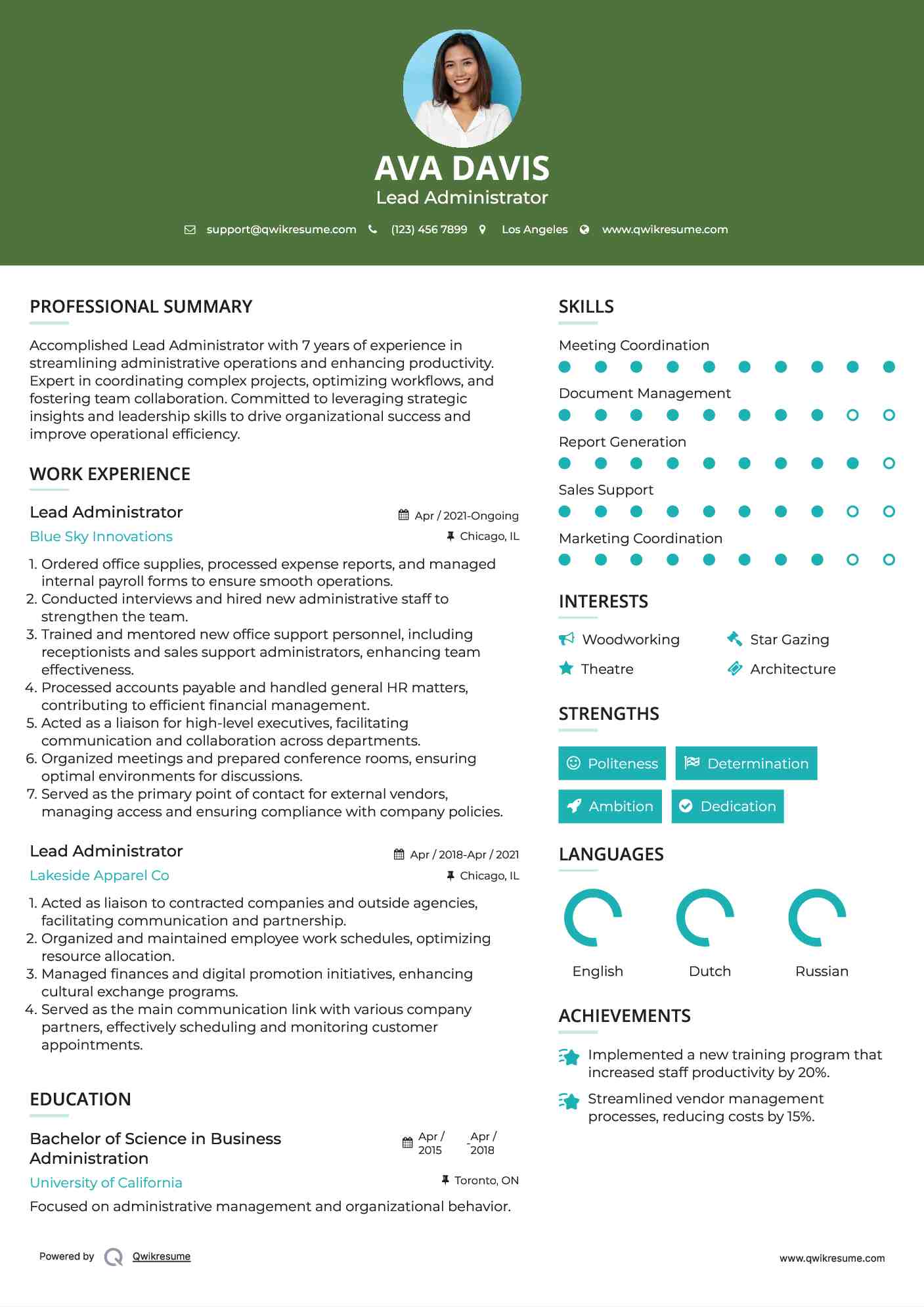 Lead Administrator Resume Format