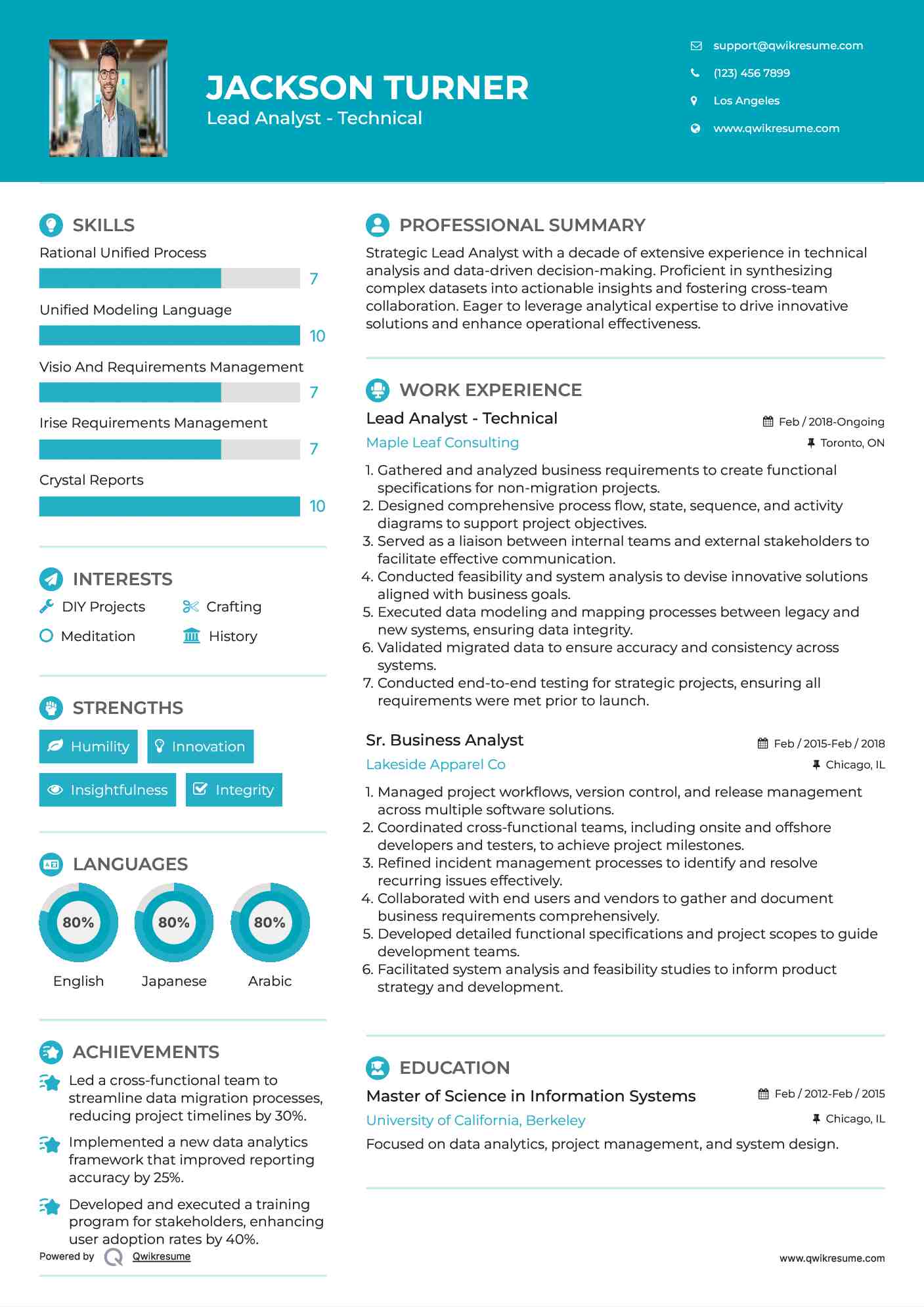 Lead Analyst - Technical Resume Format