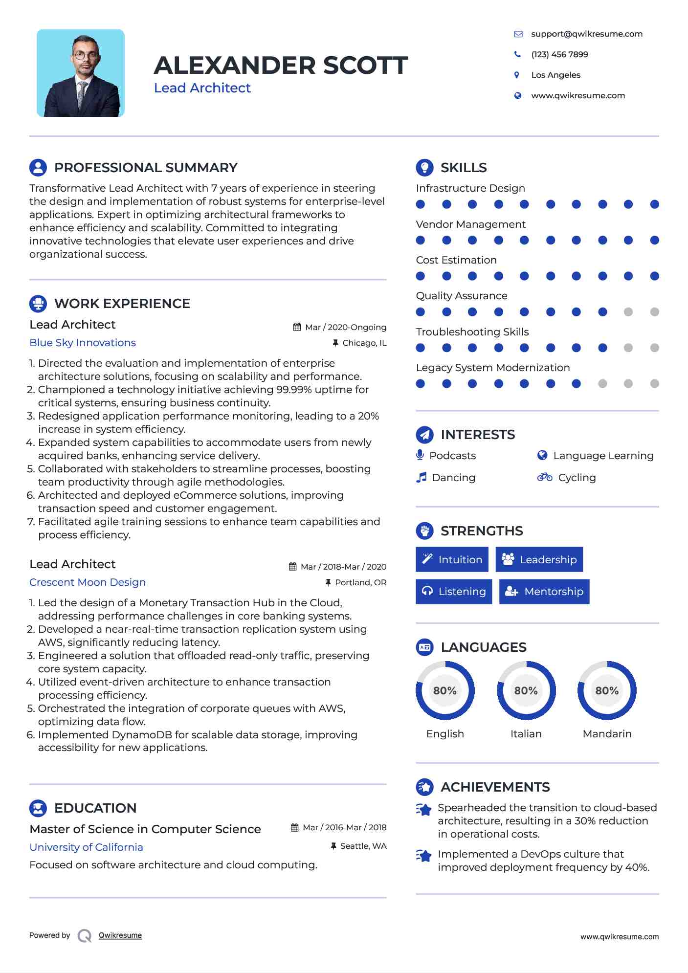 Lead Architect Resume Sample