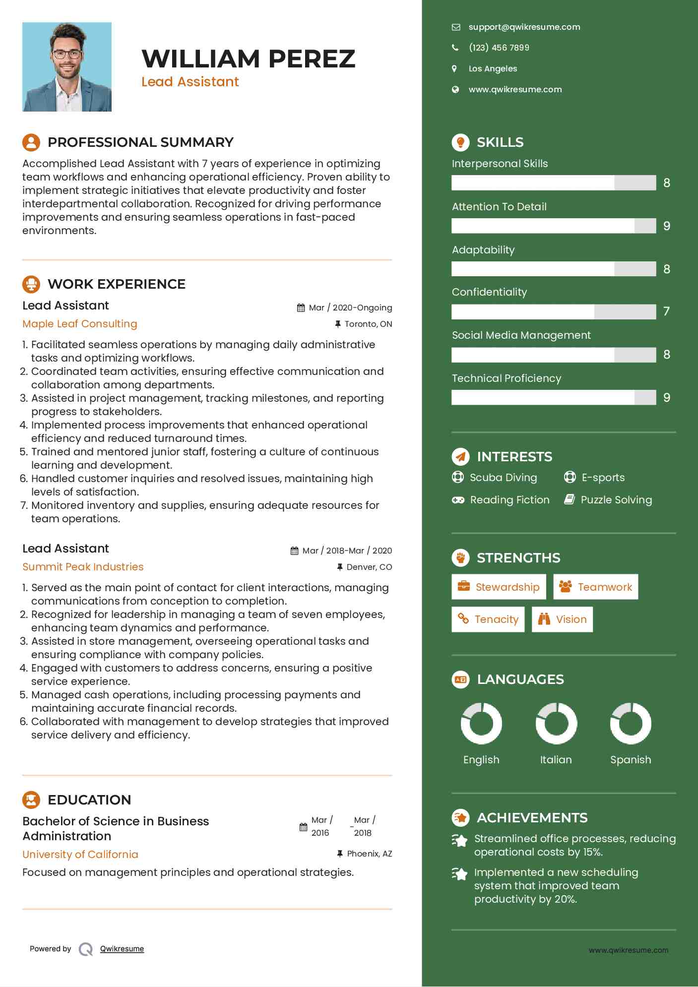 Lead Assistant Resume Template