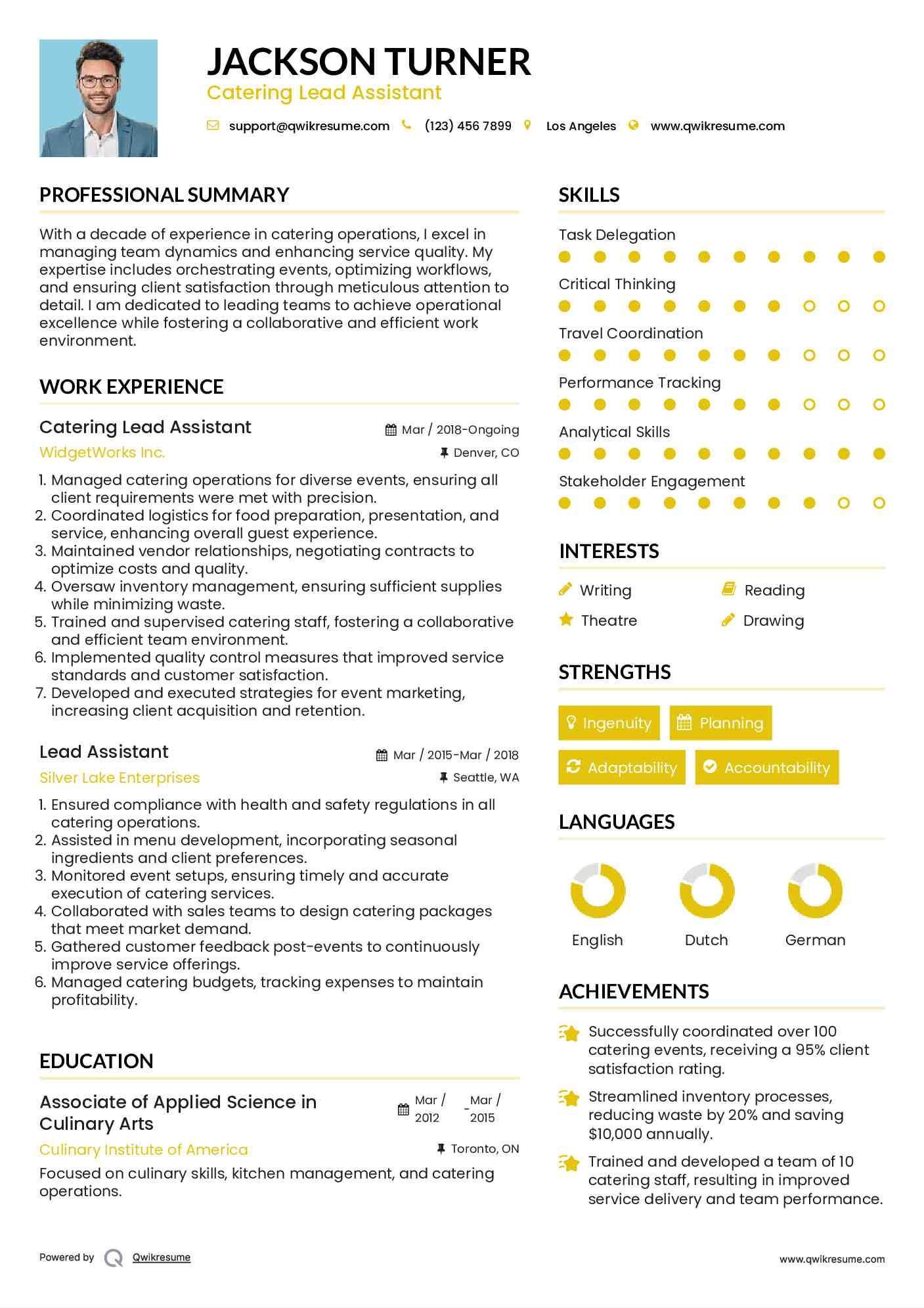 Catering Lead Assistant
 Resume Model