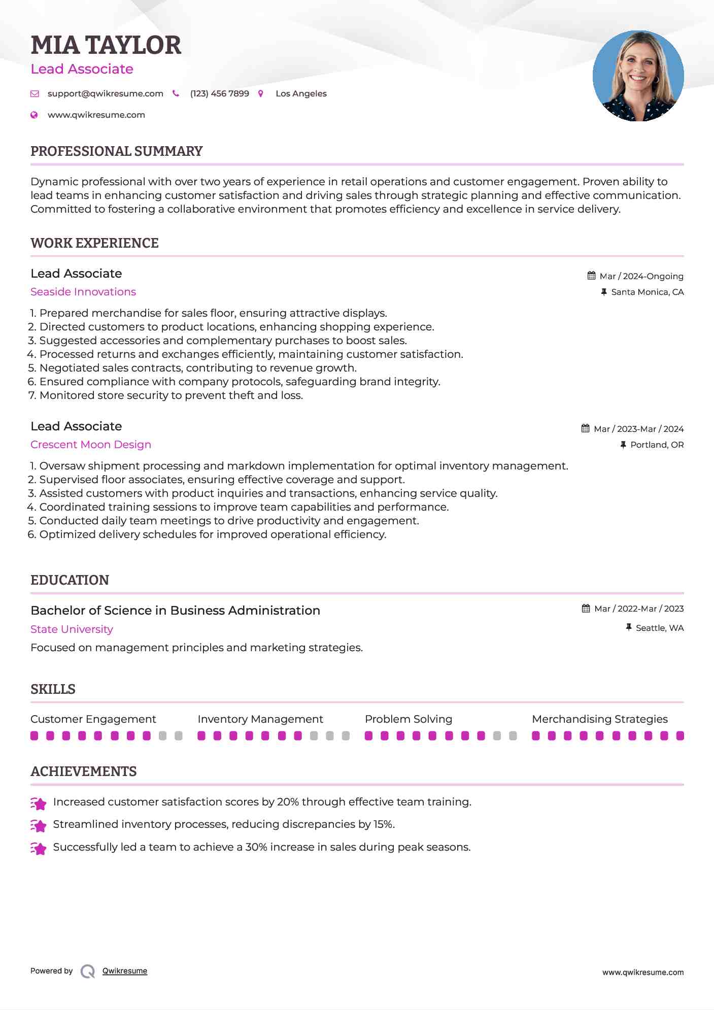 Lead Associate Resume Model