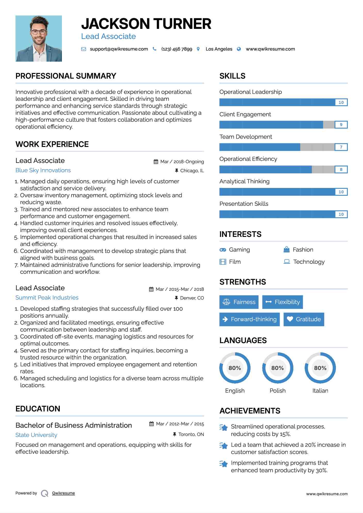 Lead Associate Resume Template