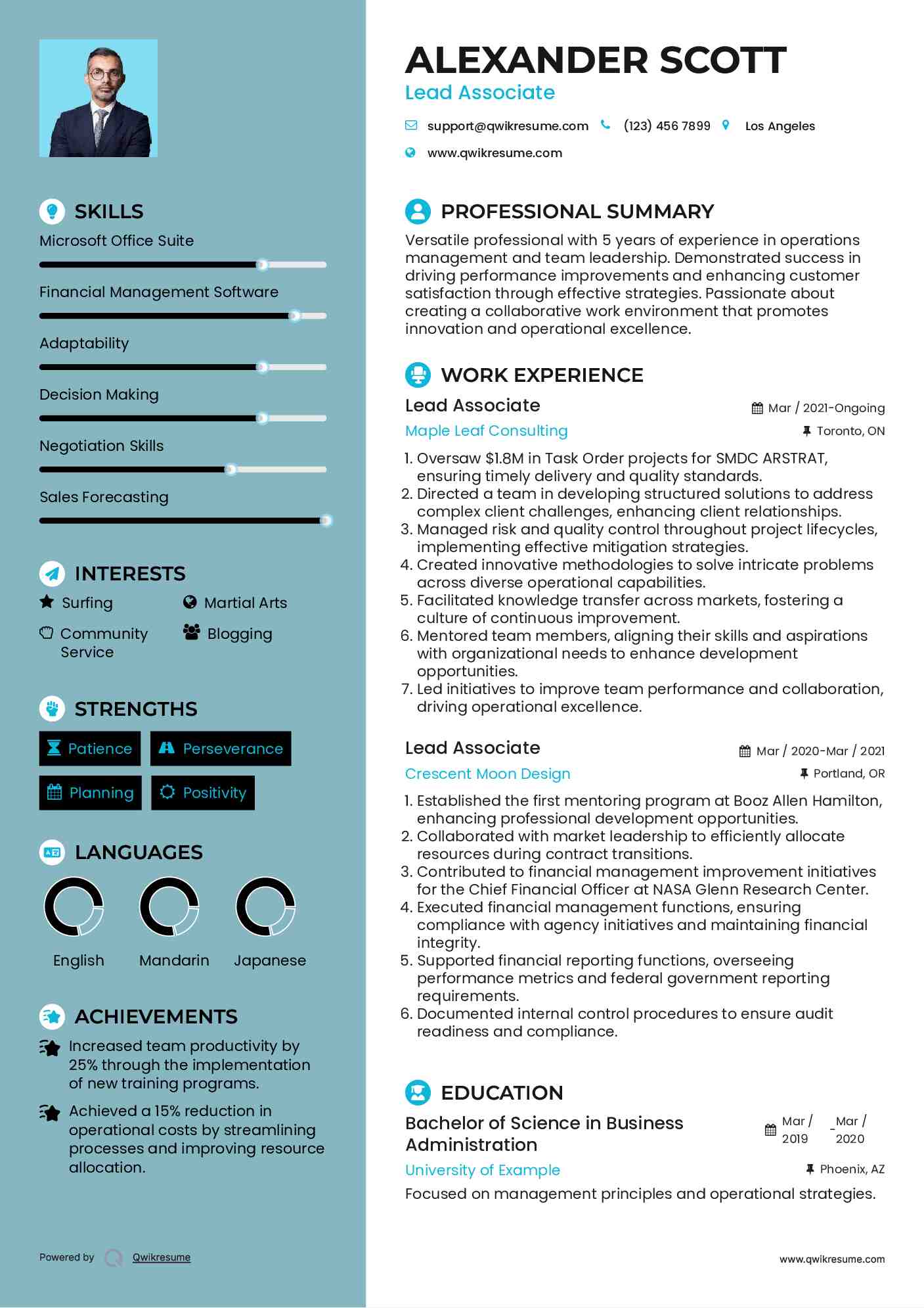 Lead Associate Resume Sample