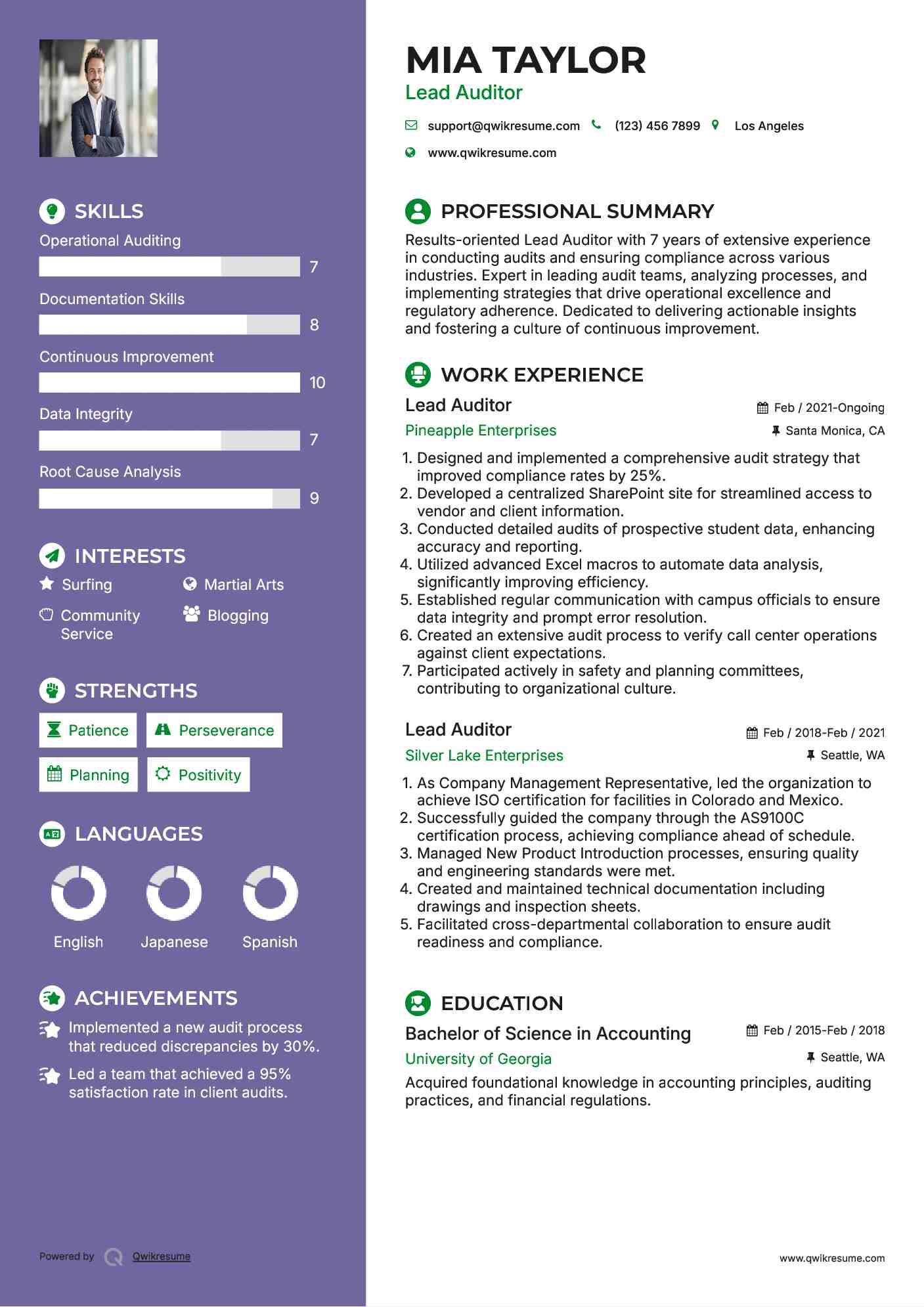 Lead Auditor Resume Format