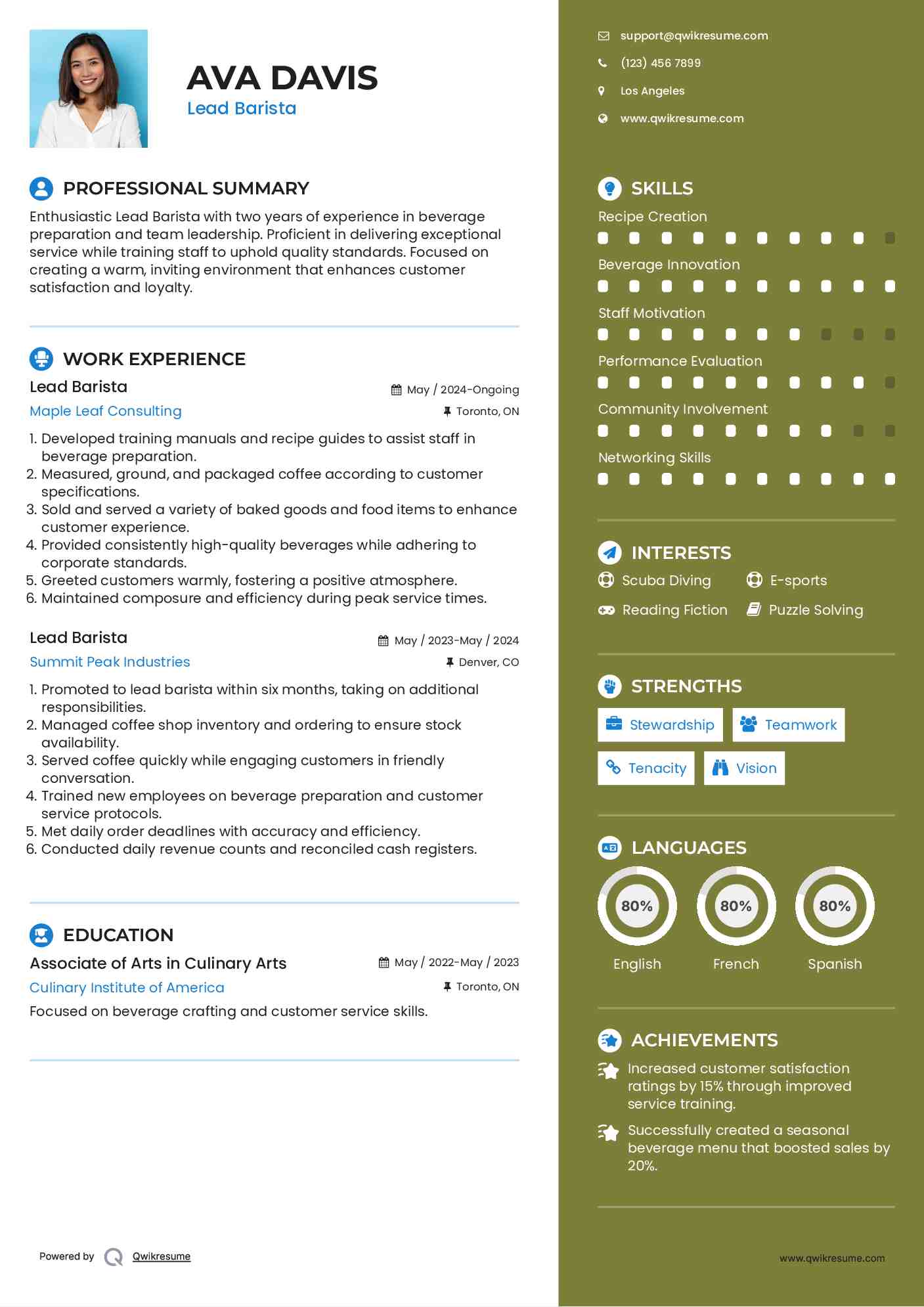 Lead Barista Resume Template