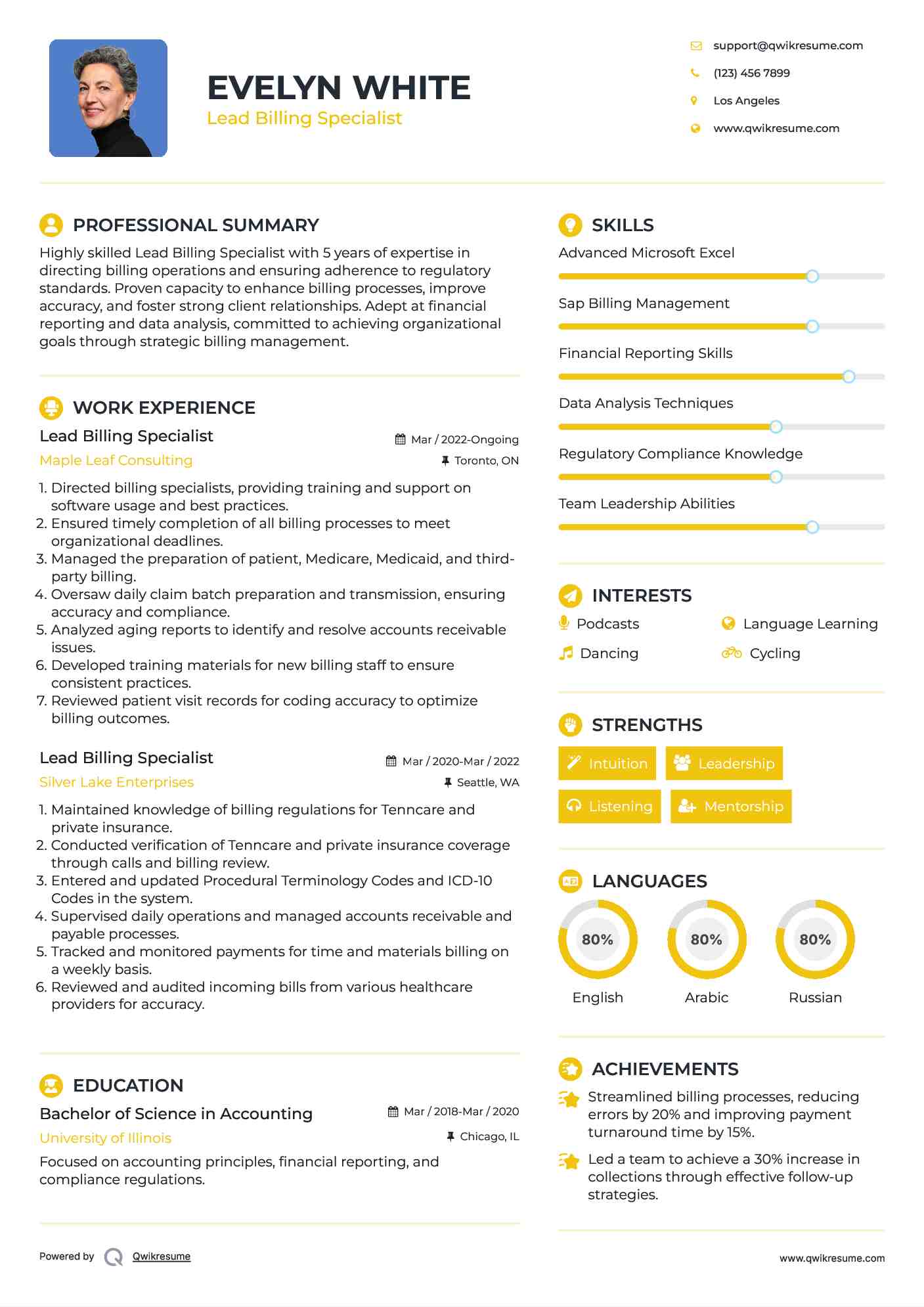Lead Billing Specialist Resume Format