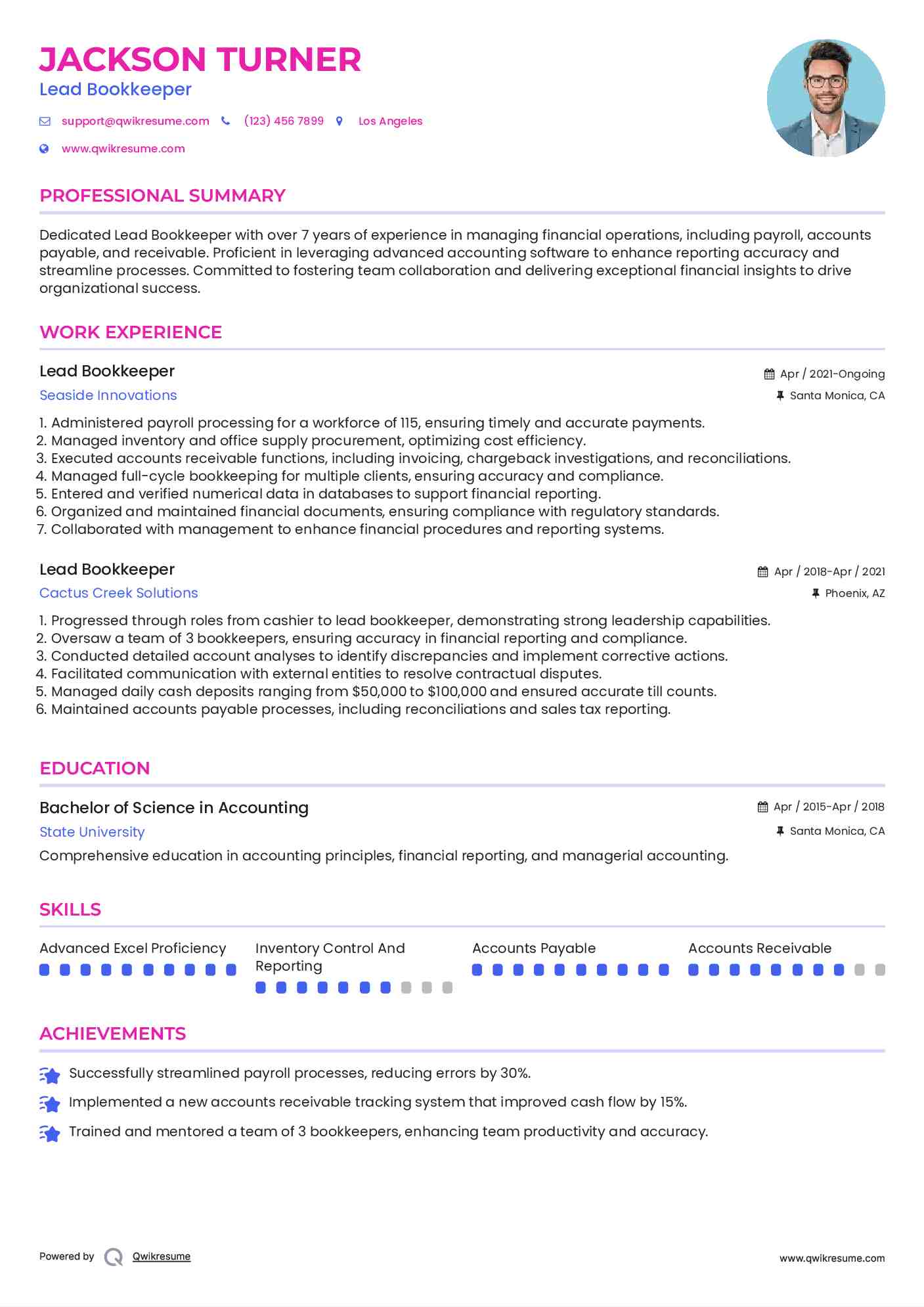 Lead Bookkeeper Resume Model