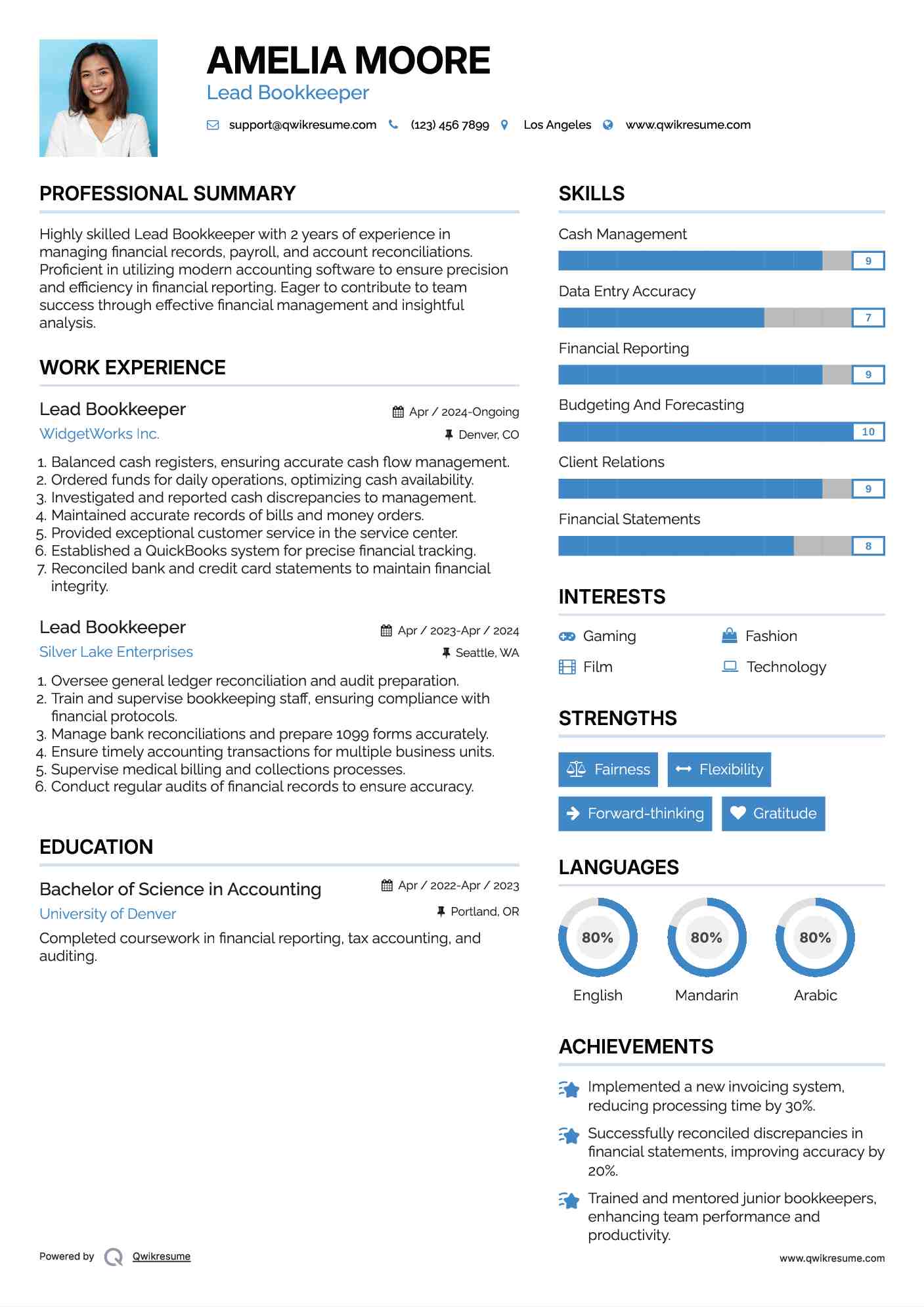 Lead Bookkeeper Resume Model