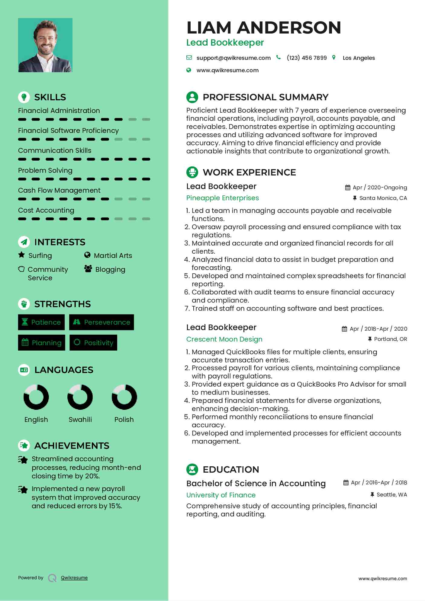 Lead Bookkeeper Resume Model
