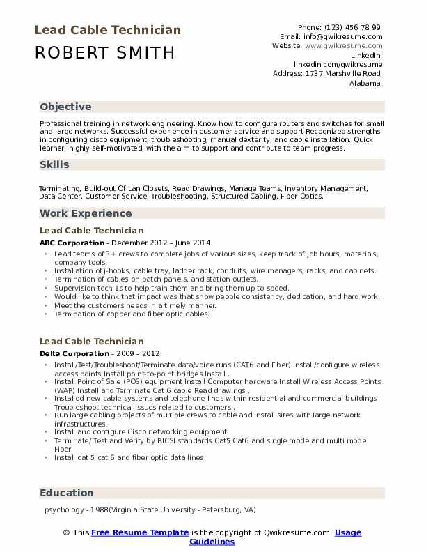 Lead Cable Technician Resume Samples - Lead Cable Technician 1635665373 Pdf 