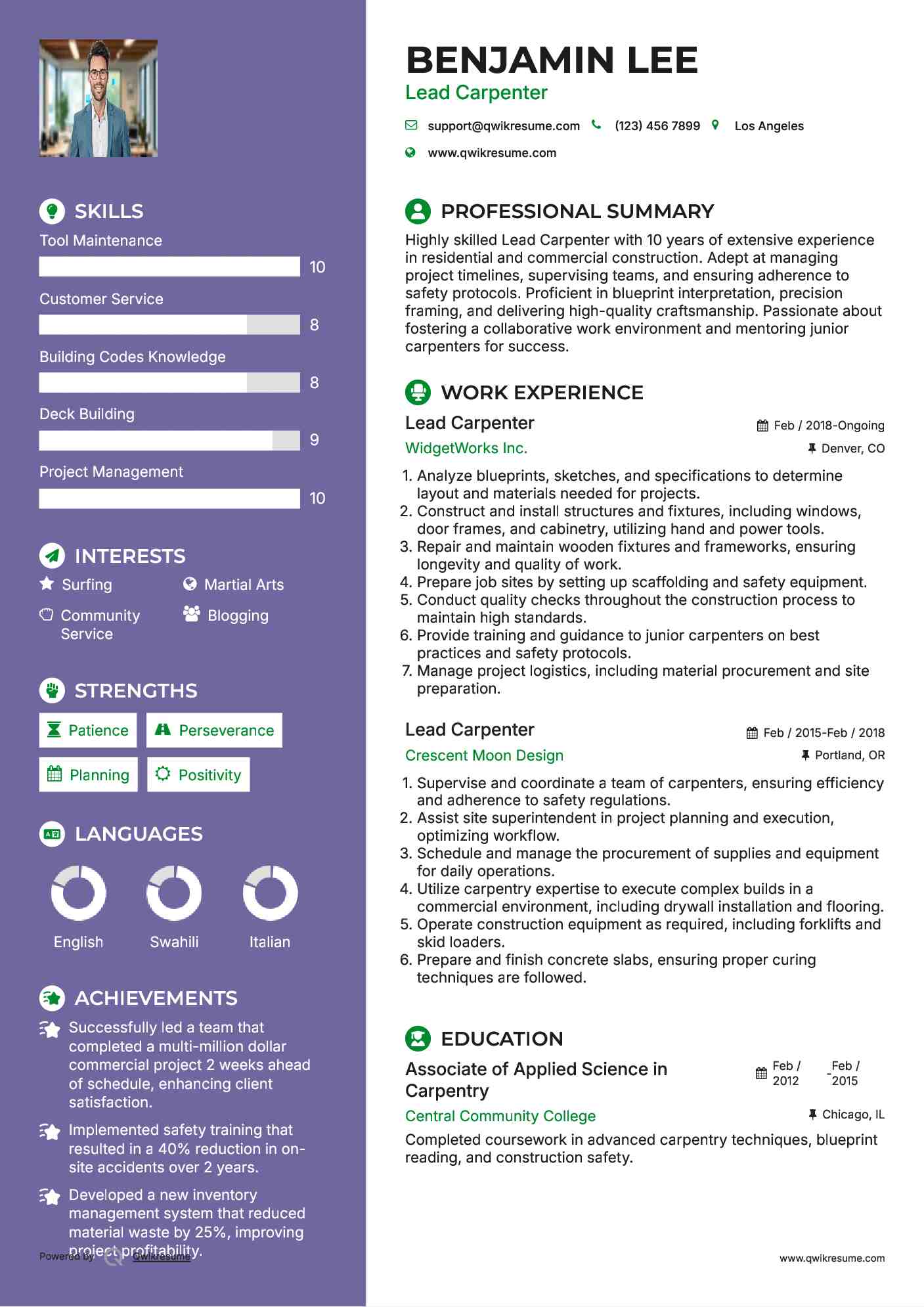 Lead Carpenter Resume Format