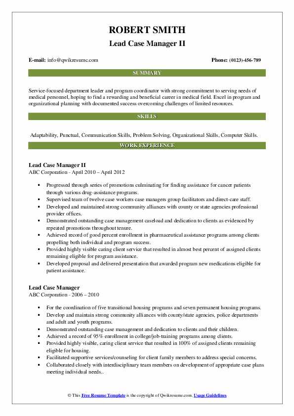 Lead Case Manager Resume Samples QwikResume