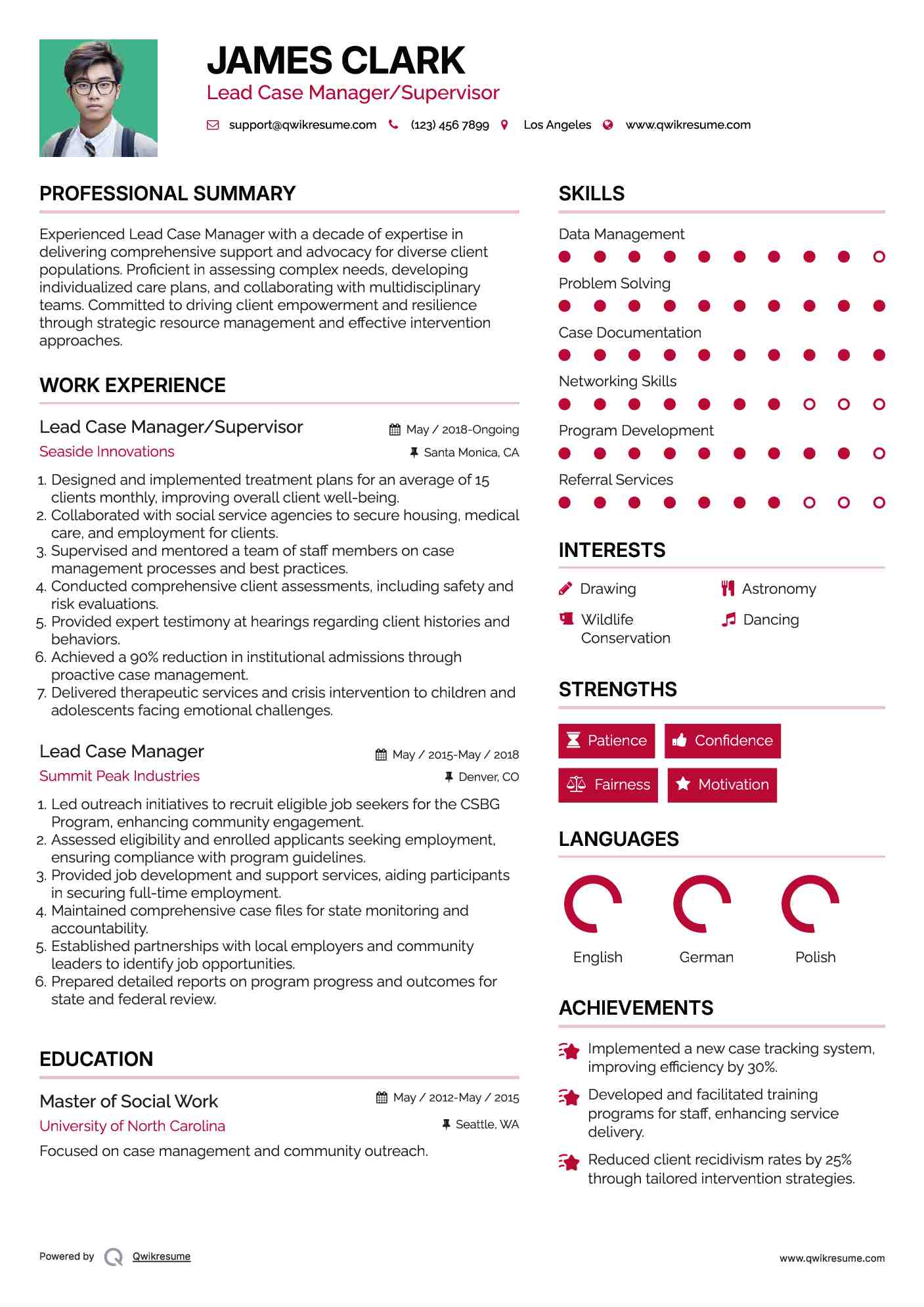 Lead Case Manager Resume Samples QwikResume