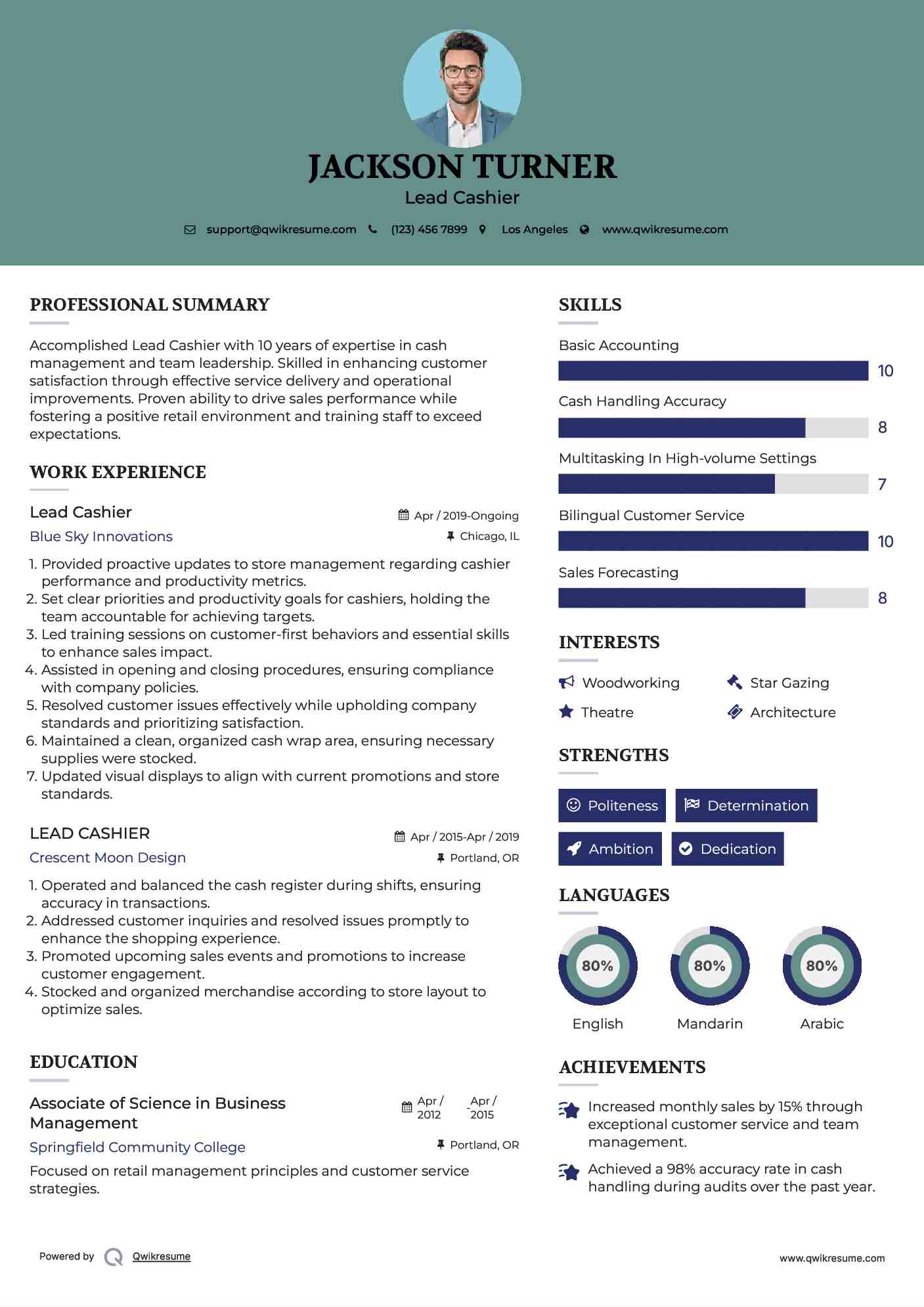 Lead Cashier Resume Example