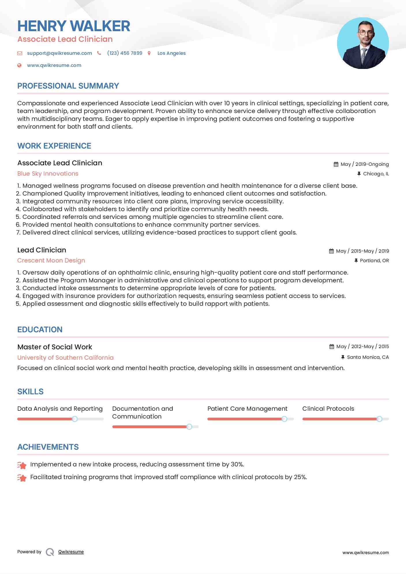 Associate Lead Clinician Resume Model