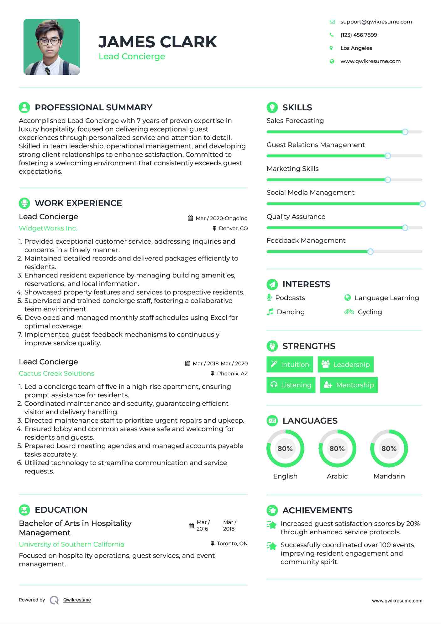 Lead Concierge Resume Sample