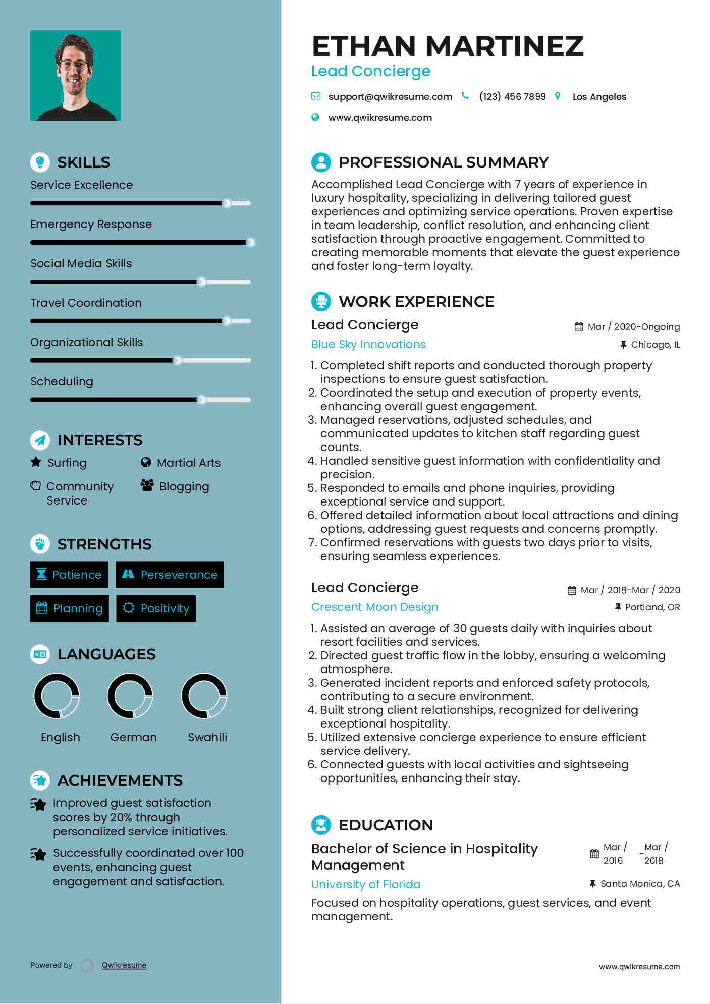 Lead Concierge Resume Example