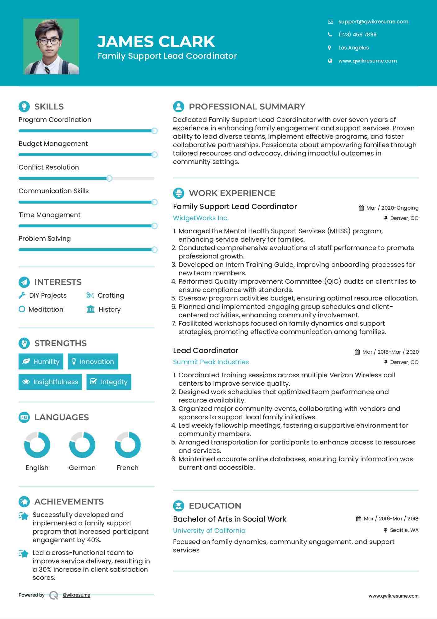 Family Support Lead Coordinator
 Resume Template