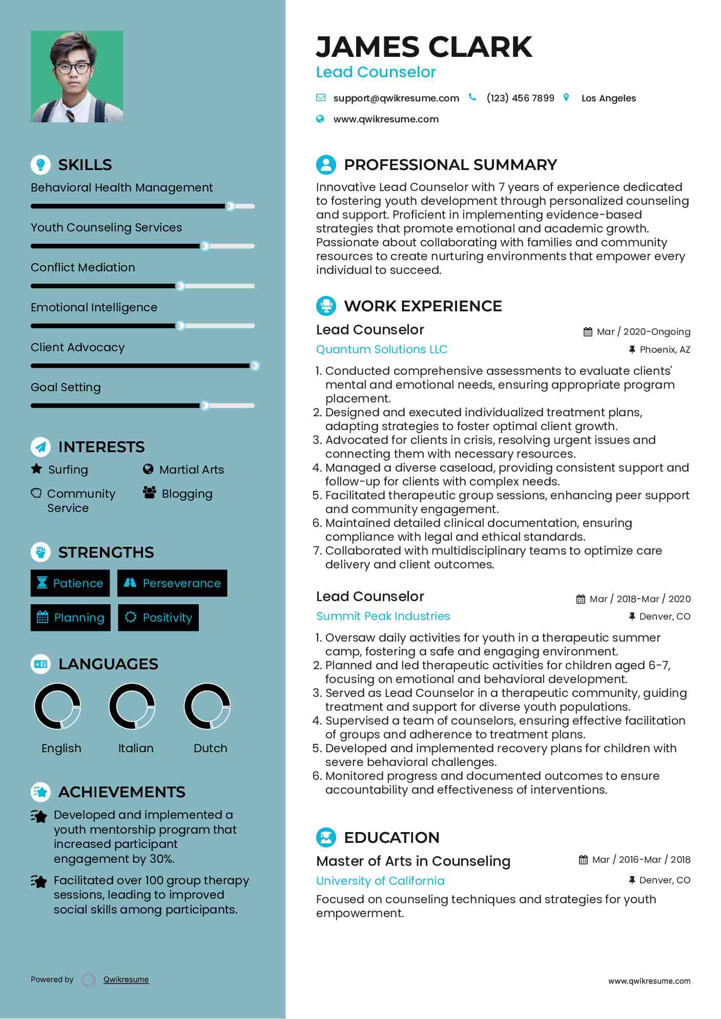 Lead Counselor Resume Template