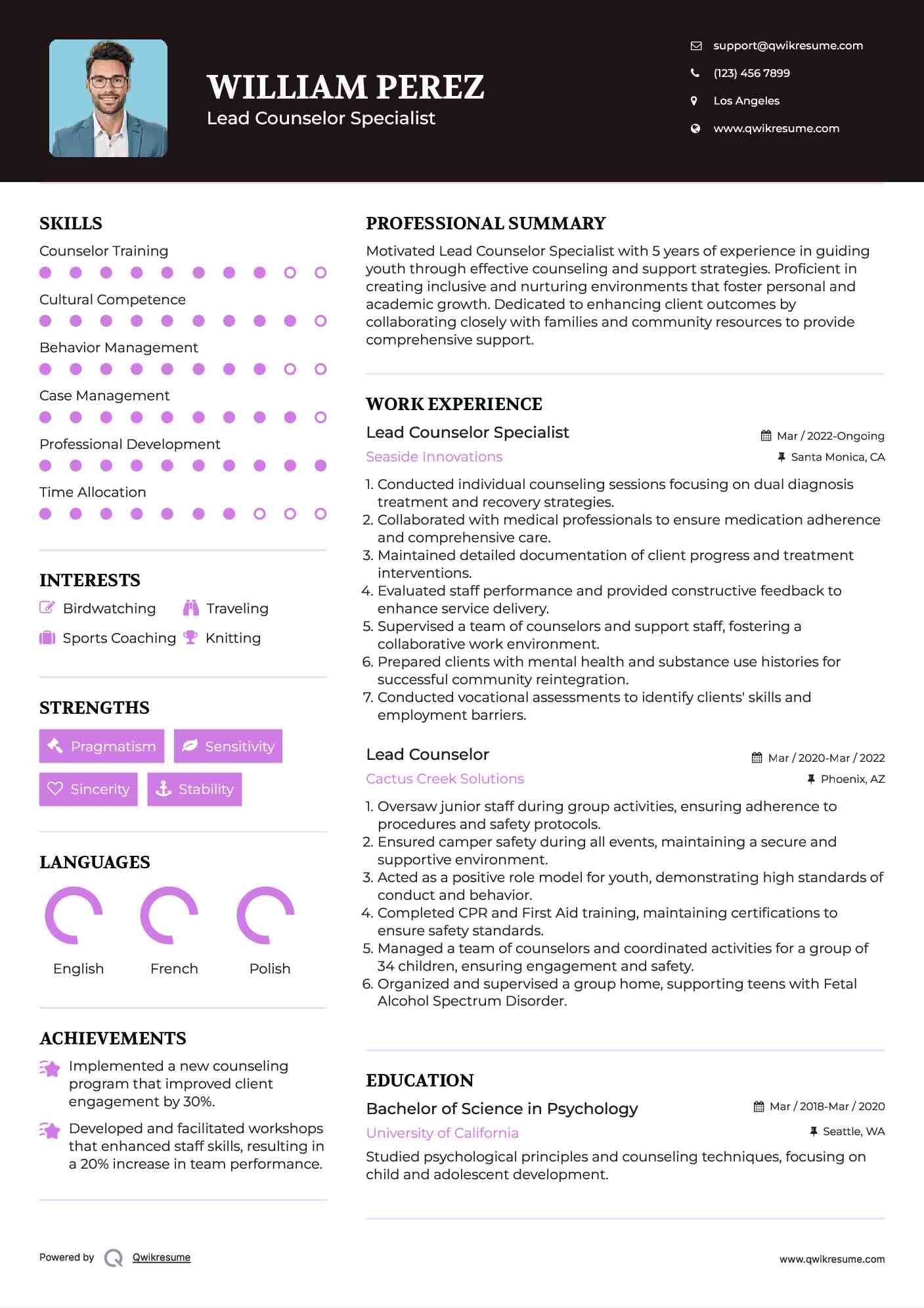 Lead Counselor Specialist Resume Format