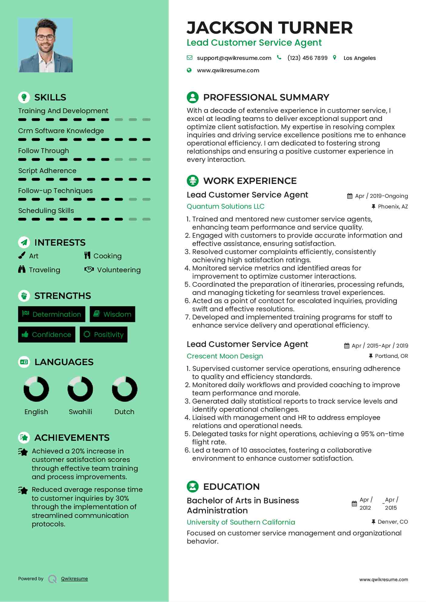 Lead Customer Service Agent Resume Example