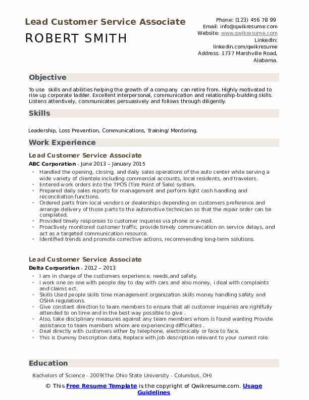 Lead Customer Service Associate - Lead Customer Service Associate 1586497587 Pdf 