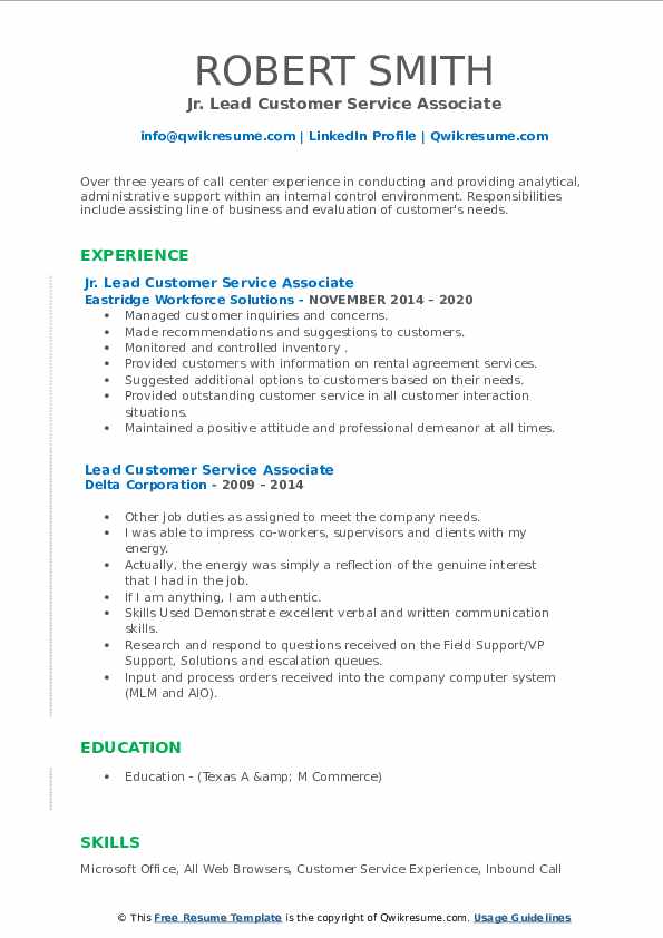 Lead Customer Service Associate - Lead Customer Service Associate 1586497965 Pdf 