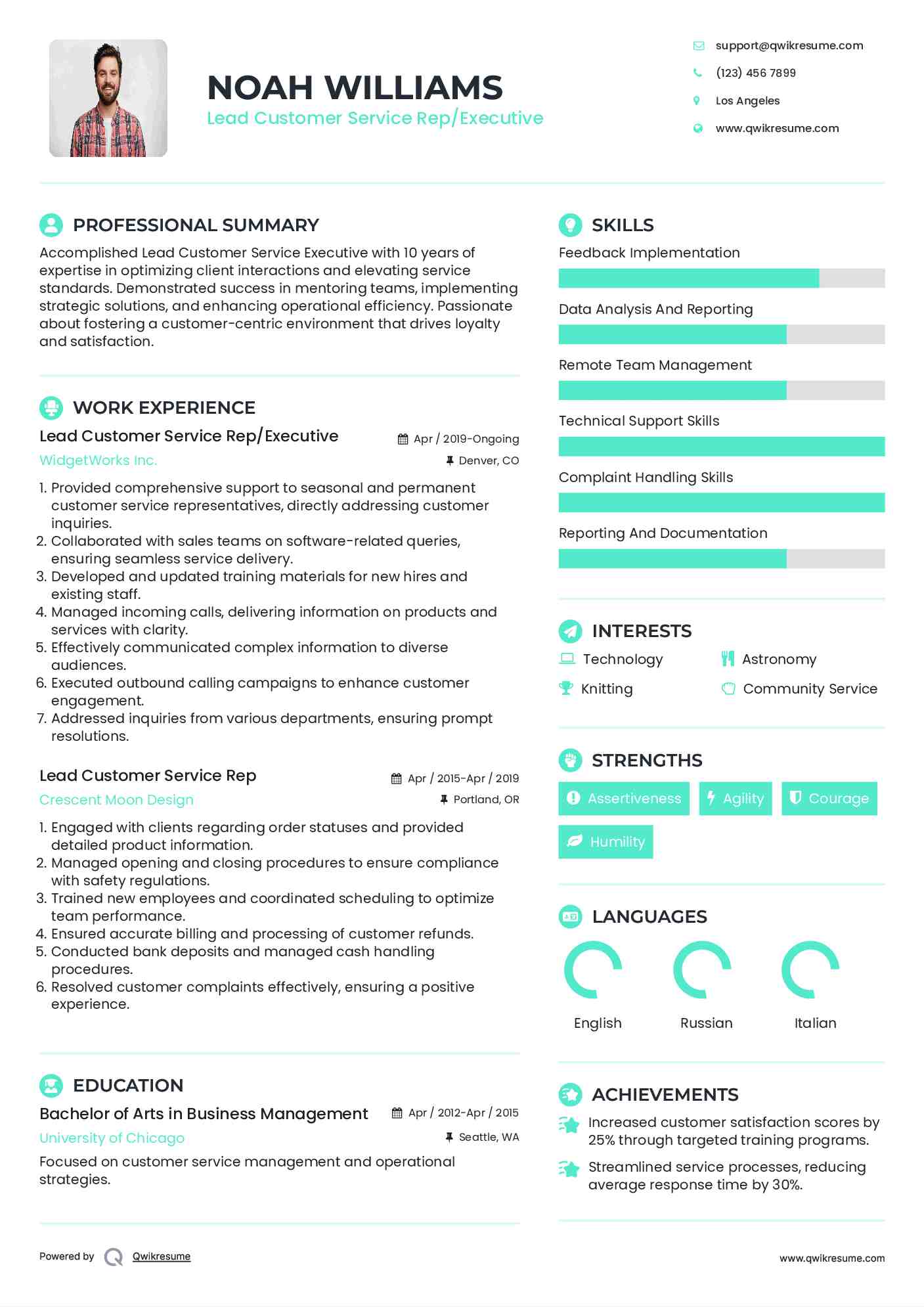 Lead Customer Service Rep/Executive Resume Template