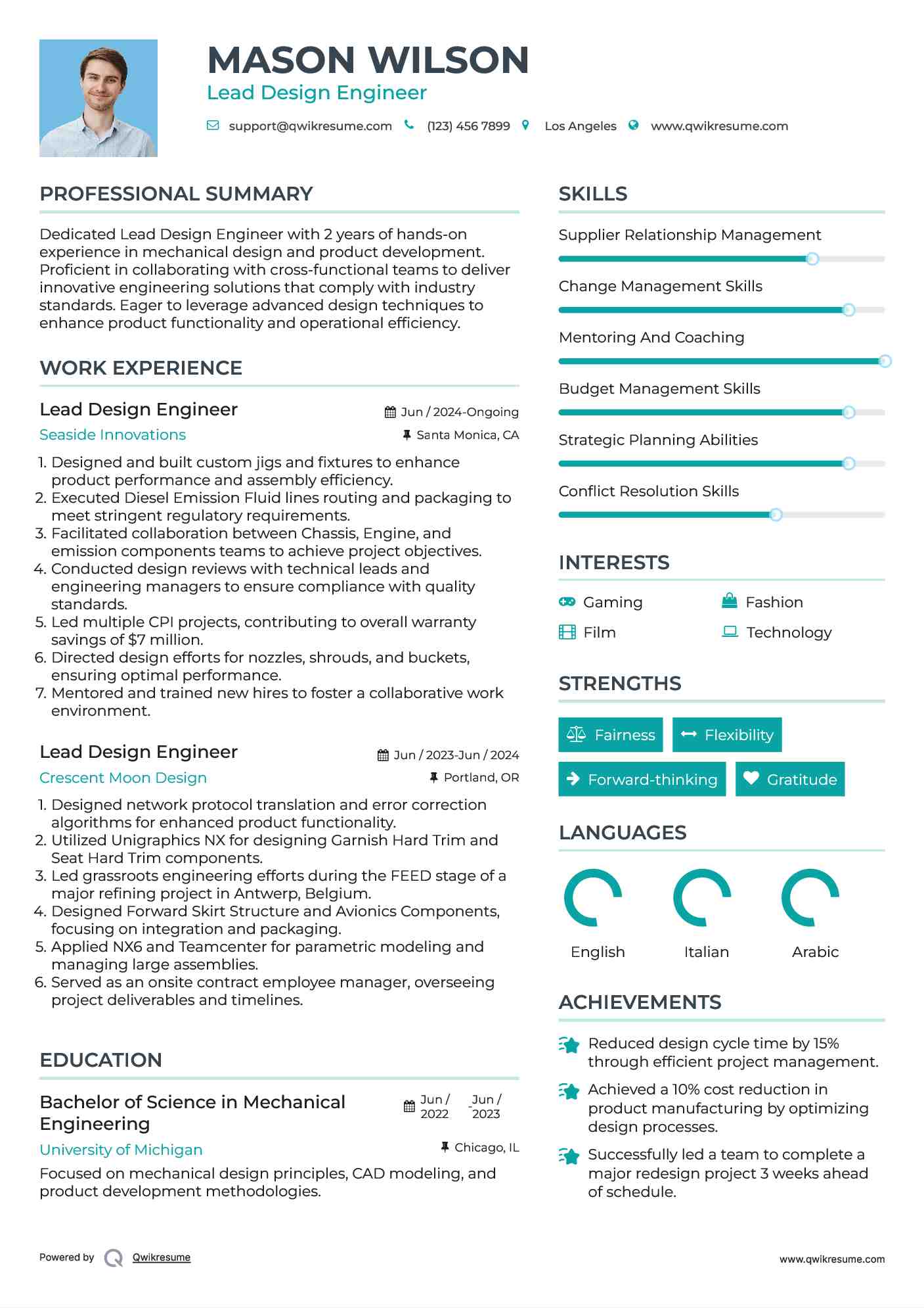 Lead Design Engineer Resume Samples QwikResume