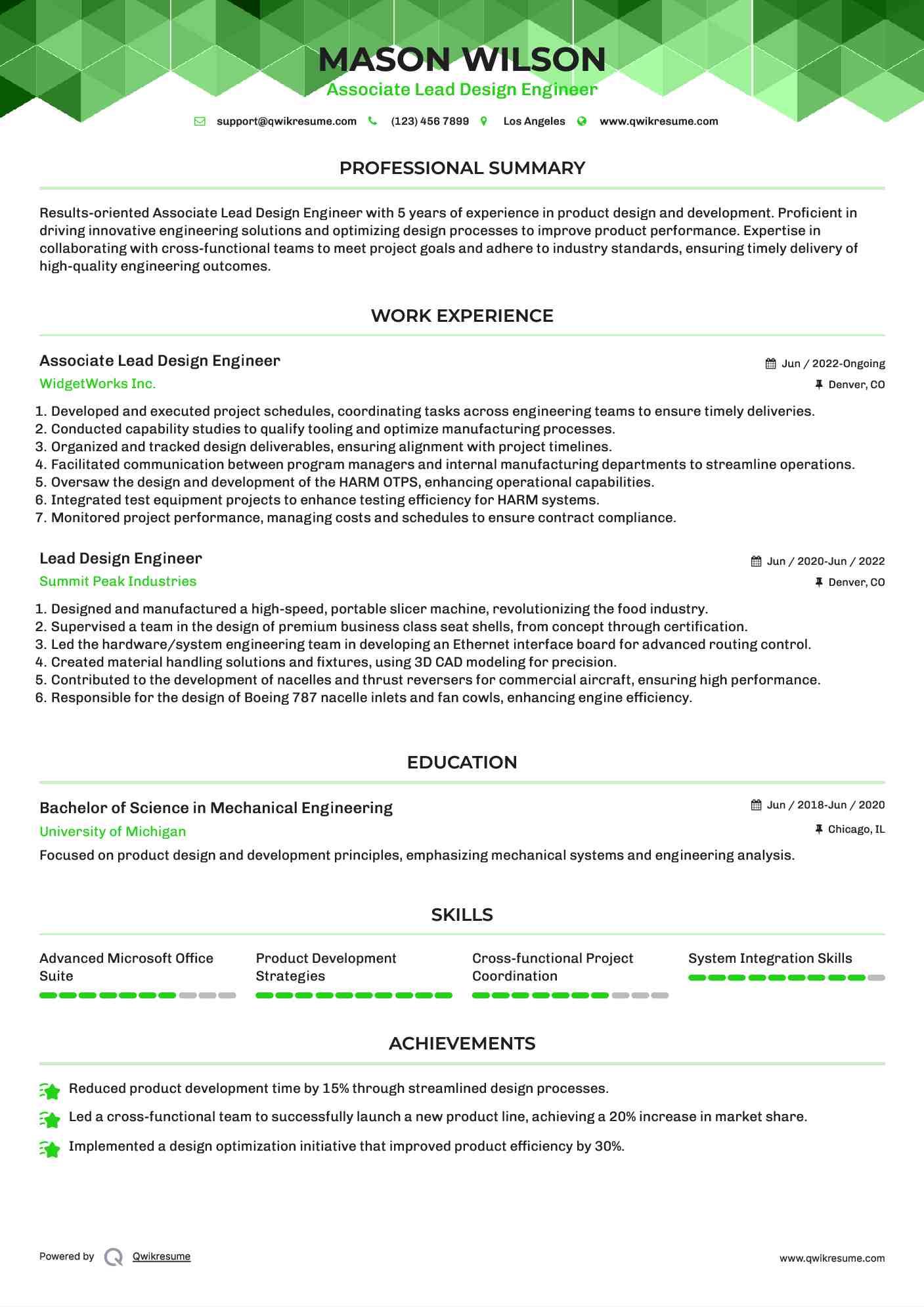 Associate Lead Design Engineer Resume Template
